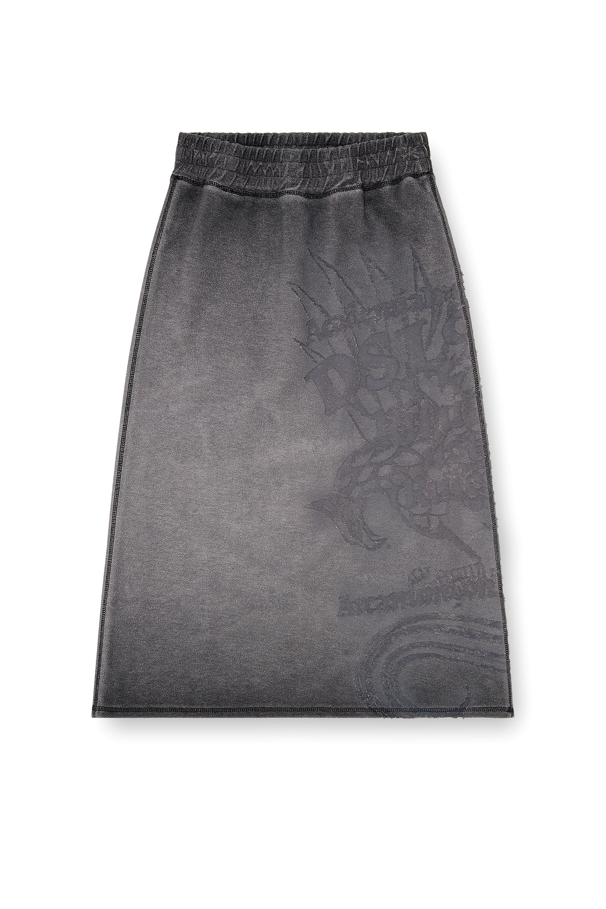 Diesel - O-BEAUTY, Woman's Fleece midi skirt with d&eacute;vor&eacute; print in Dark grey - 4