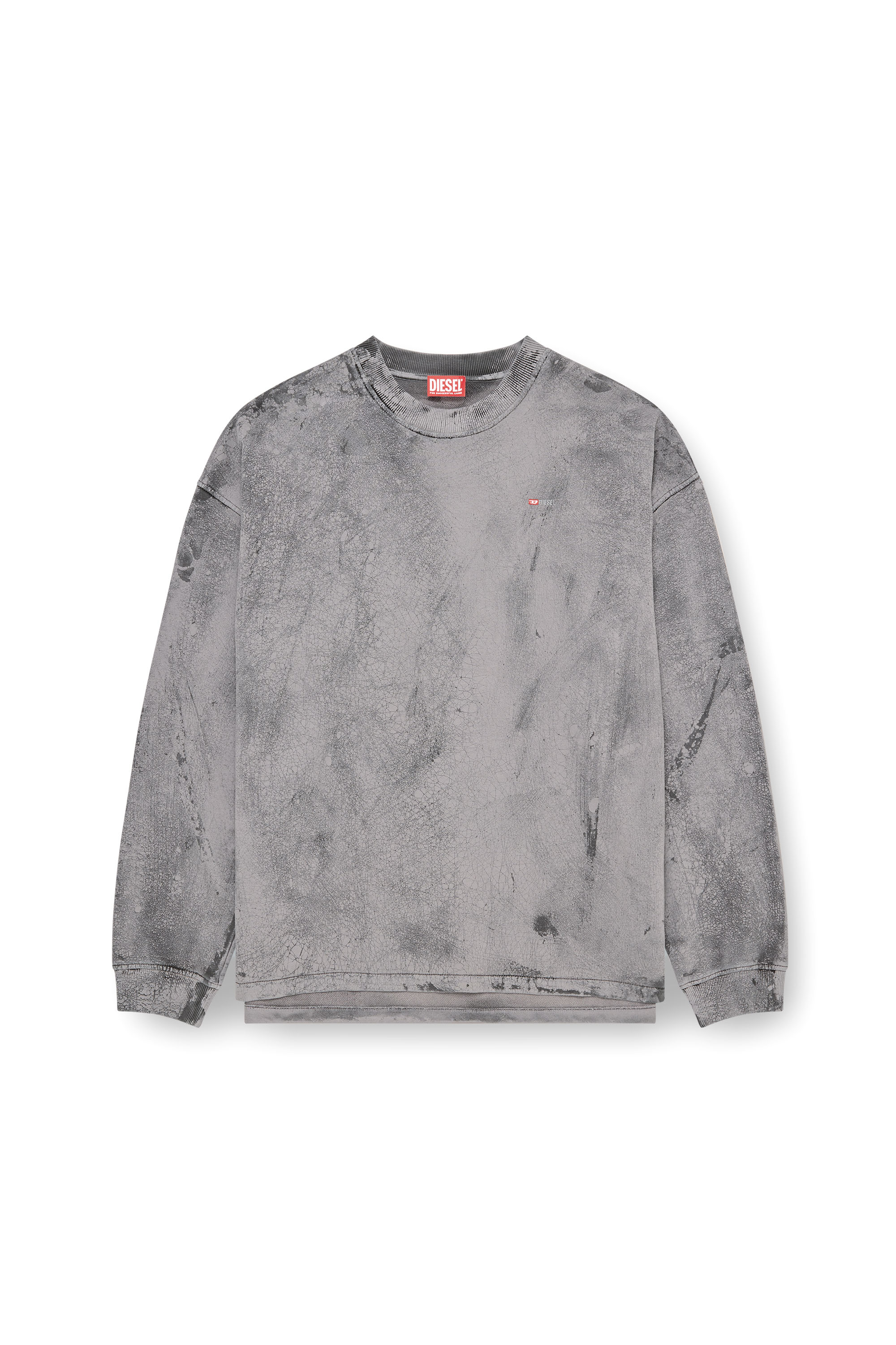 Diesel - S-BAXT-T1, Man's Cracked-effect sweatshirt with micro logo in Grey - 3