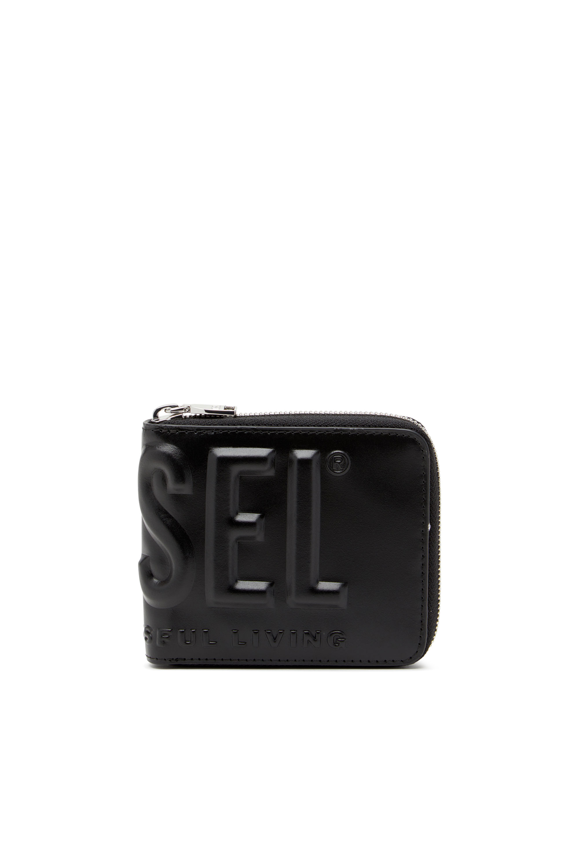 Diesel - DSL 3D- BI FOLD COIN ZIP XS, Man's Leather zip wallet with embossed logo in Black - 1