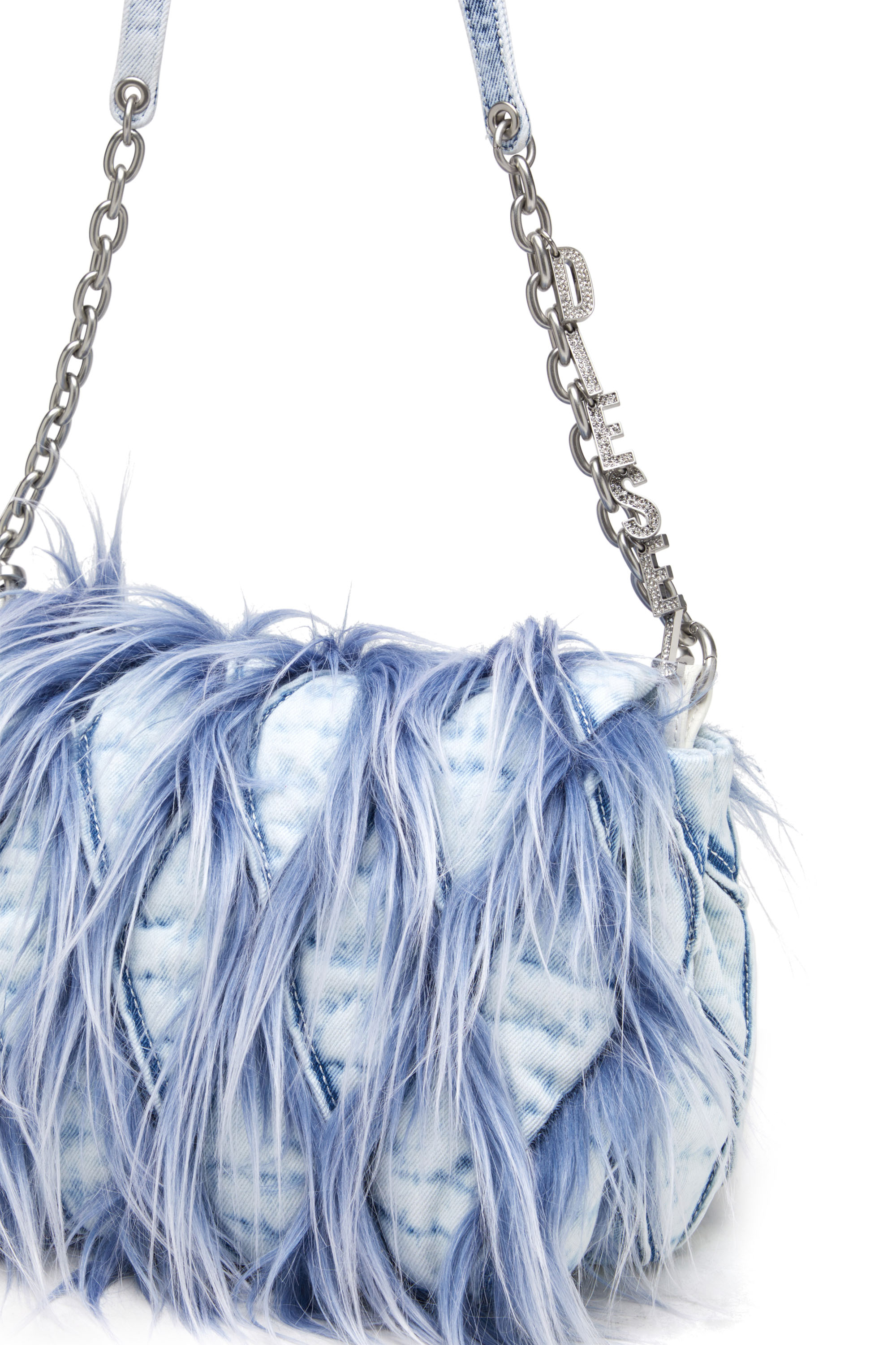 Diesel - CHARM-D SHOULDER M, Woman's Charm-D M-Borsa a spalla in denim e pelliccia sintetica in Blue - 5