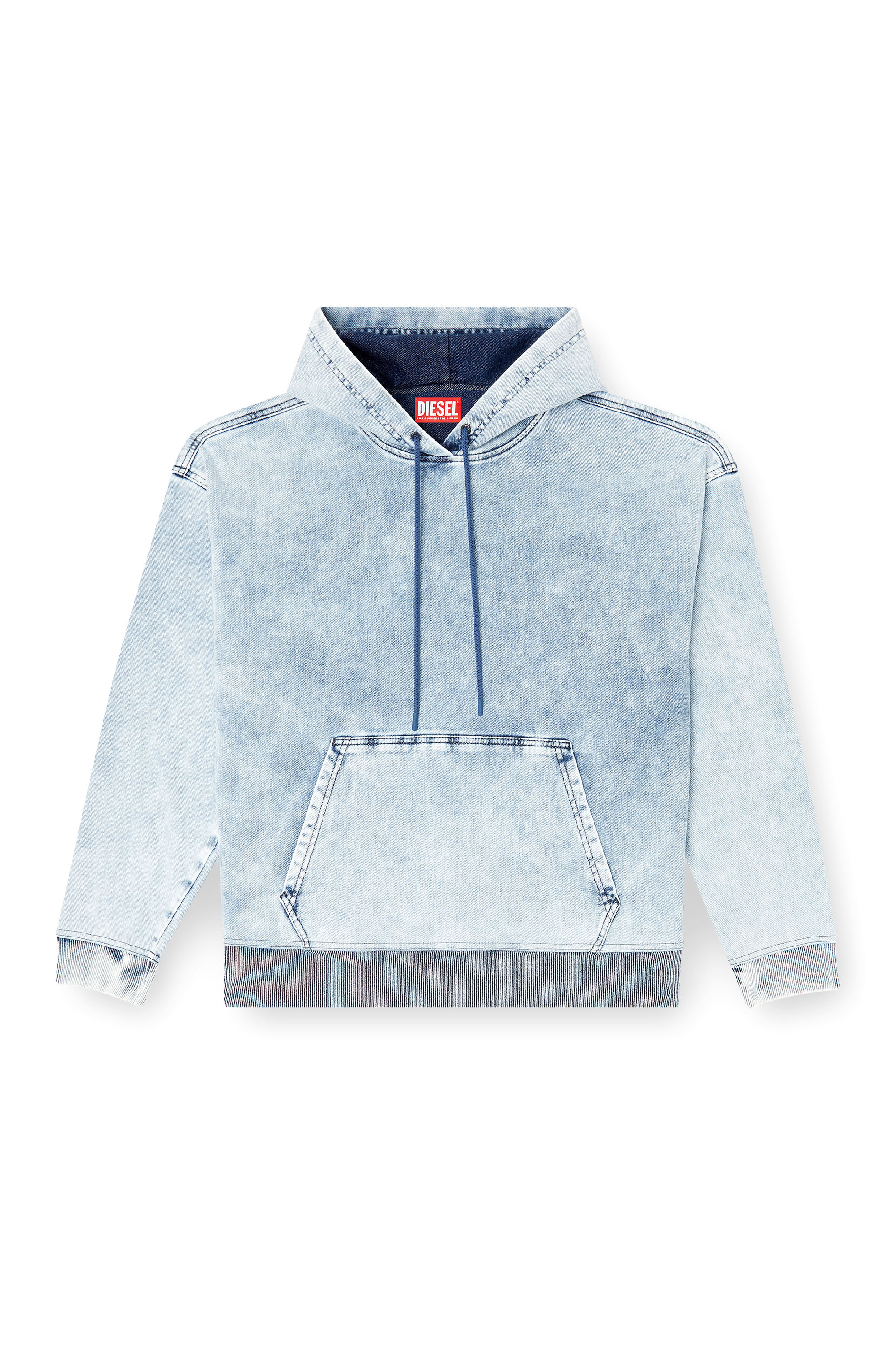 Diesel - D-REBBIT-S-TRACK, Unisex's Hoodie in marbled denim in Light Blue - 4