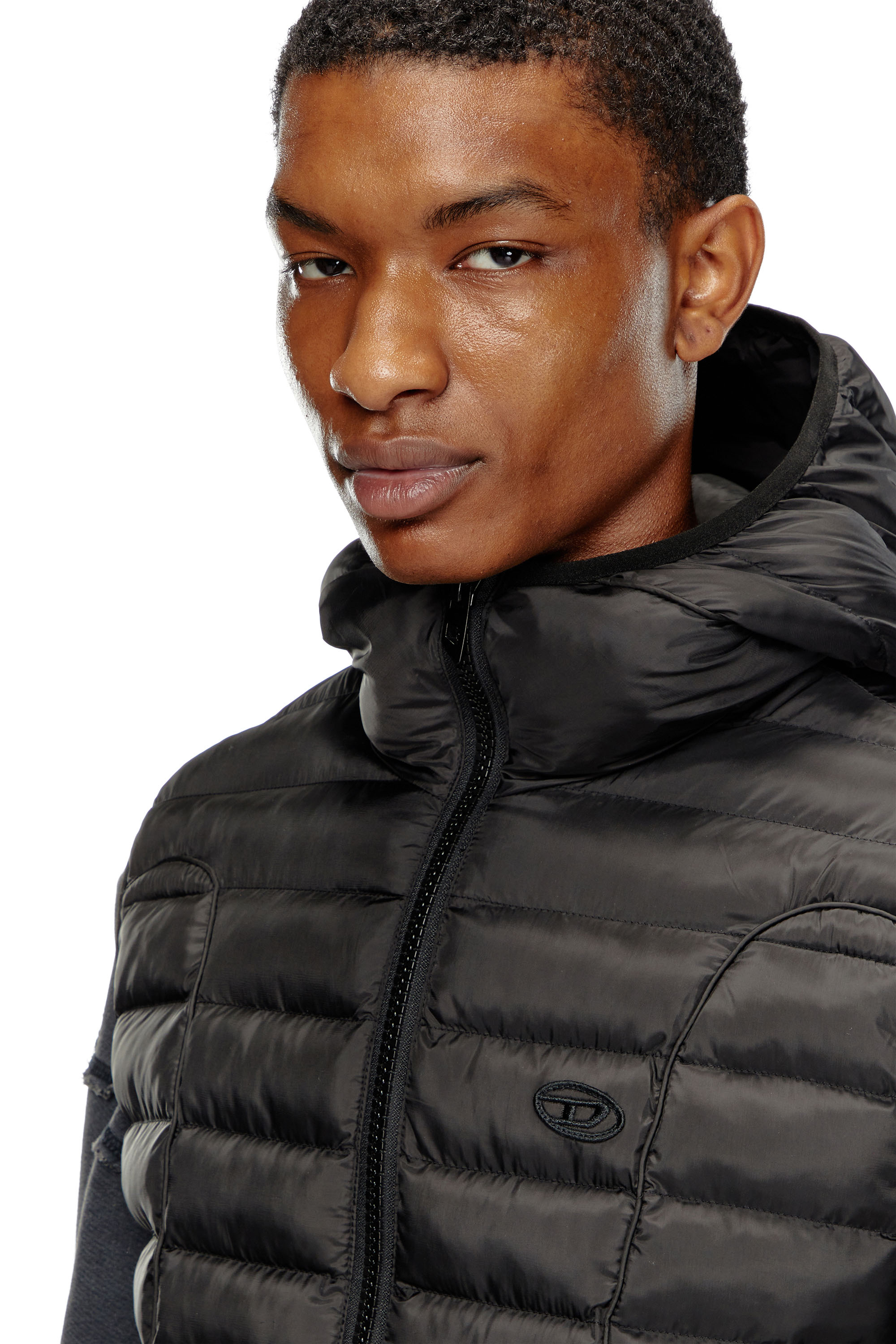 Diesel - W-TEMPLE, Man's Hooded puffer vest in light nylon in Black - 5