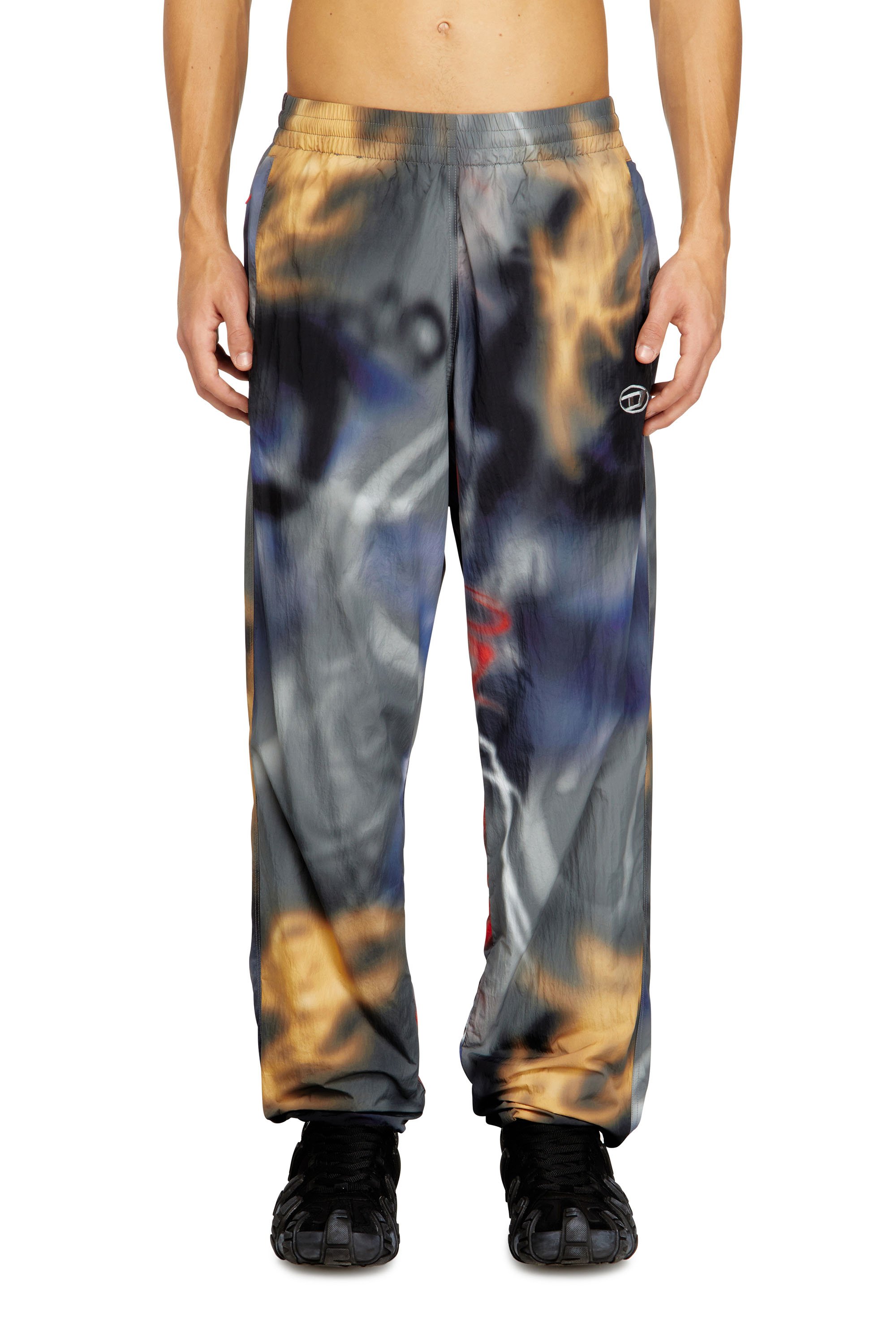 Diesel - P-ARELION, Man's Nylon pants with all-over print in Black/Blue - 1