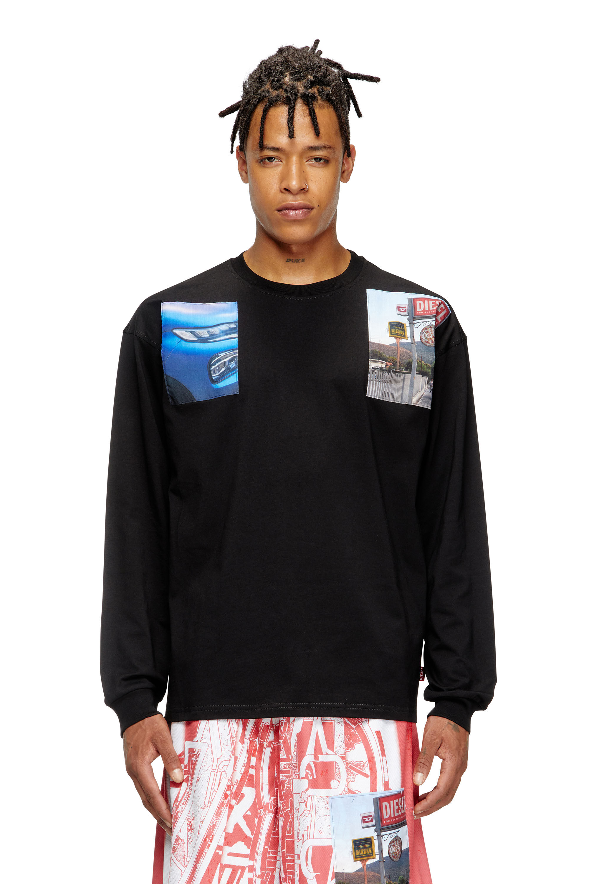 Diesel - T-BOXT-LS-T5, Man's Long-sleeve T-shirt with logo photo patches in Black - 1
