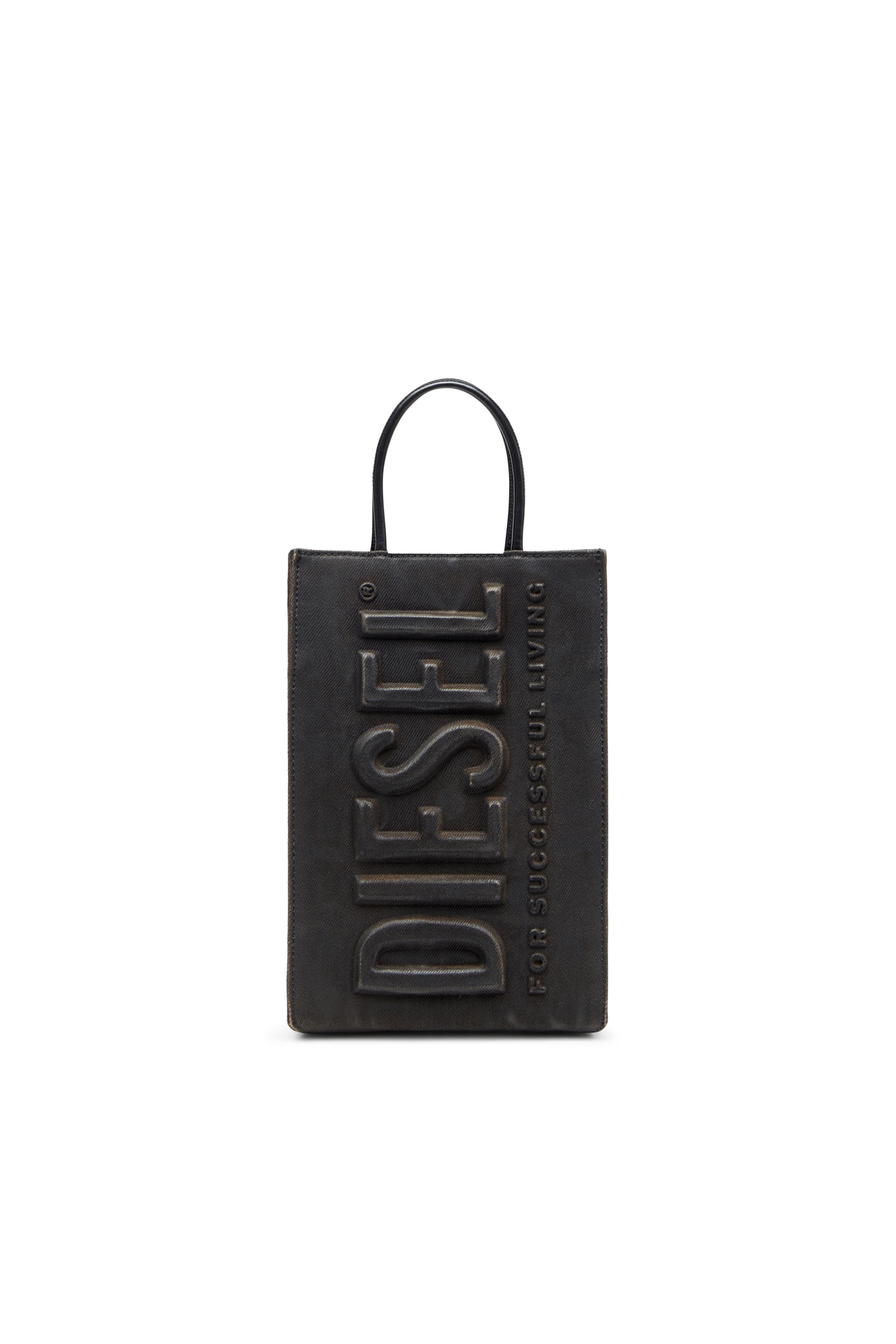 Diesel - LES SHOPPERS SHOPPER M X, Man's Les Shoppers-Tote bag in coated flocked denim in Black - 1