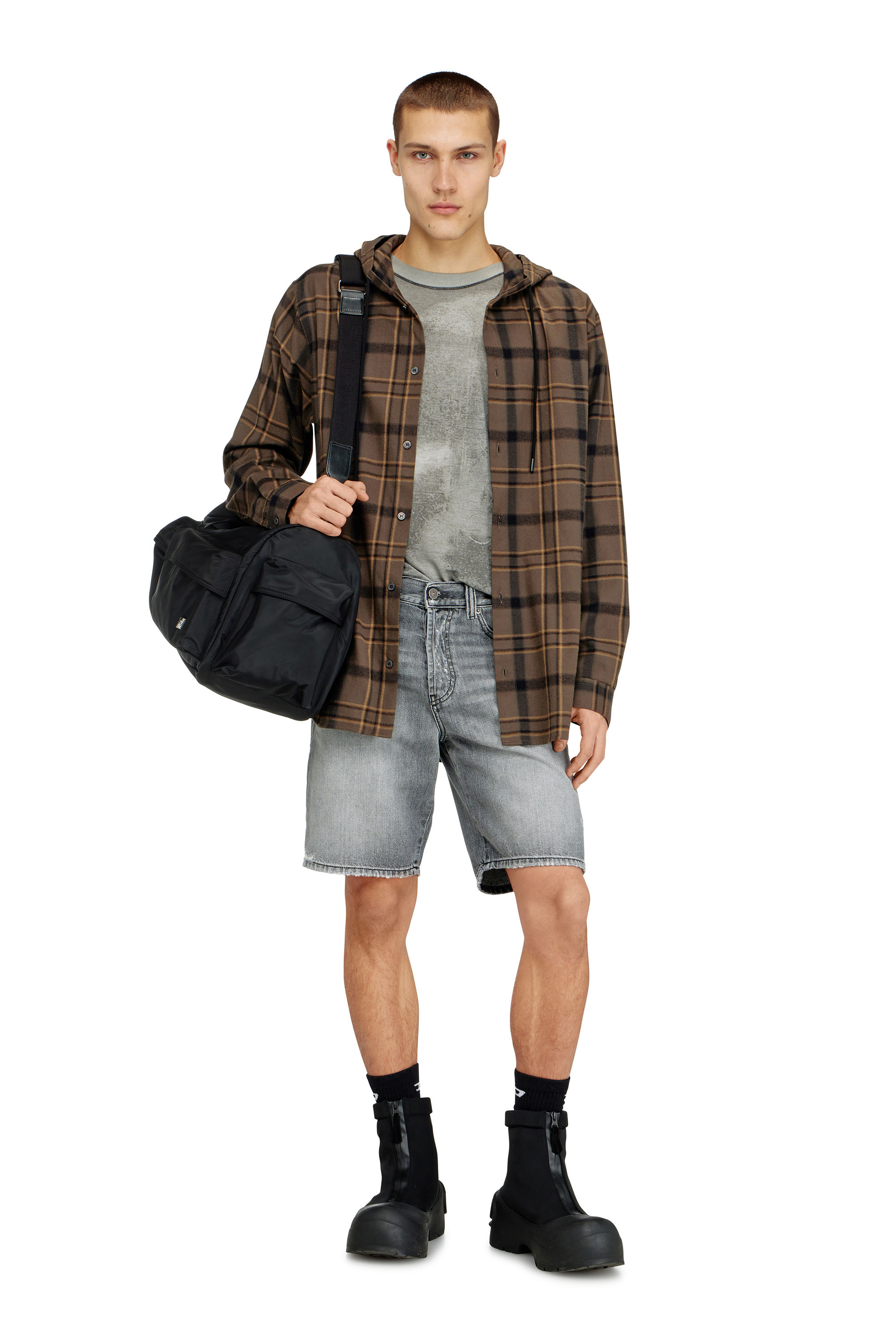Diesel - REGULAR-SHORT, Man's Denim shorts with frayed hems in Grey - 1