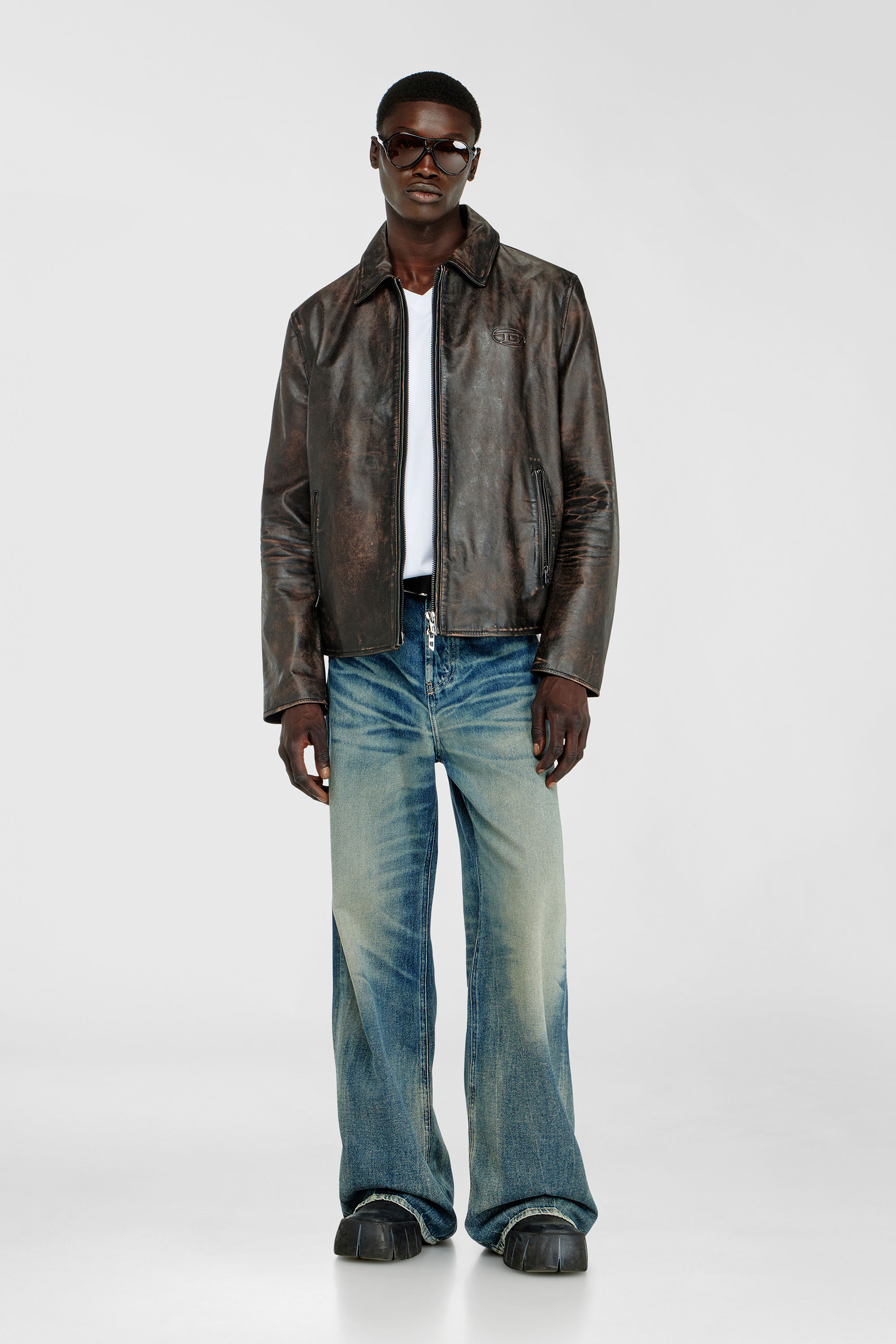 Diesel - T-ADJUST-V-MICRODIV, Man's V-neck T-shirt with micro logo embroidery in White - 1