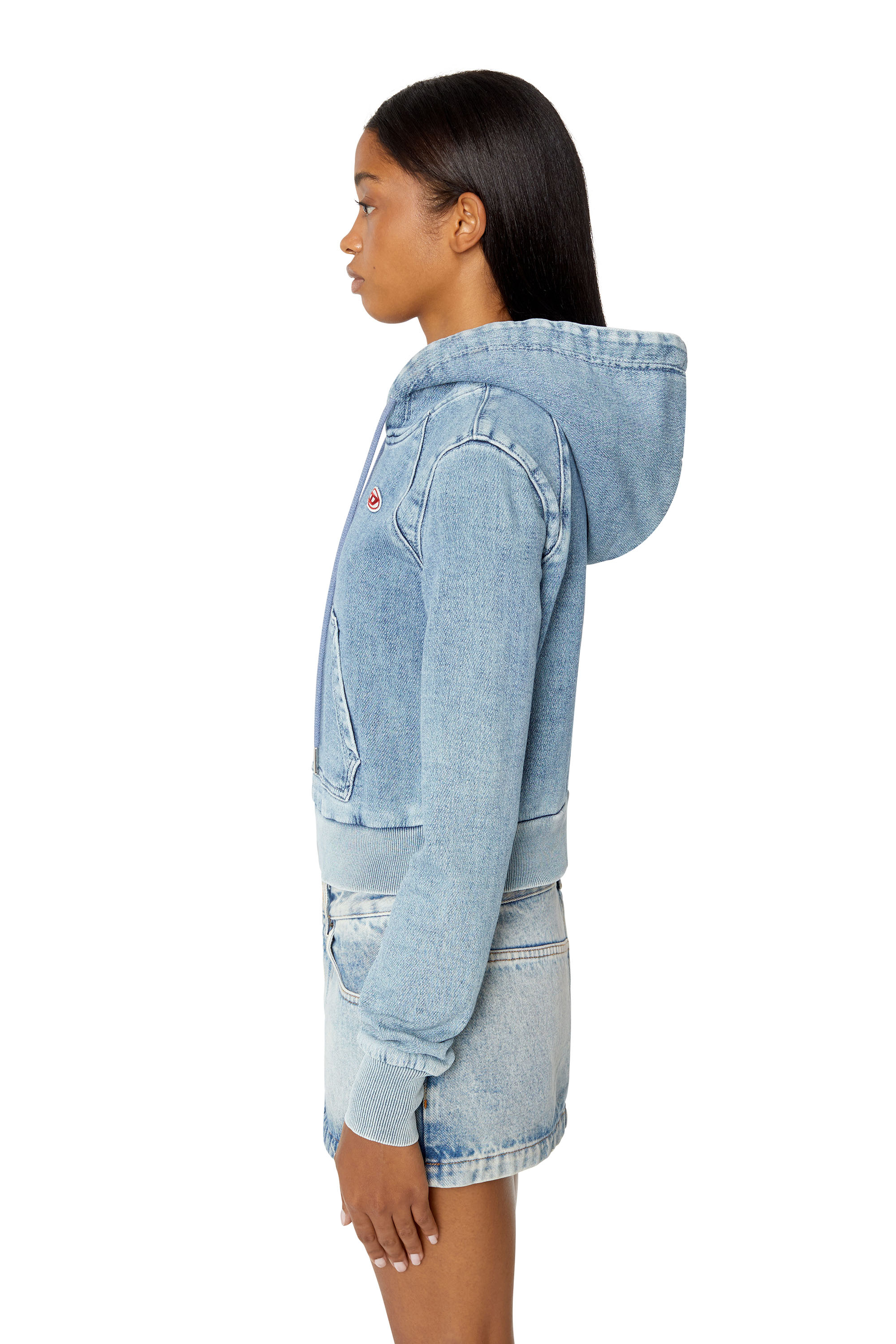Diesel - D-ANGY TRACK DENIM HOODIE, Light Blue - Image 4