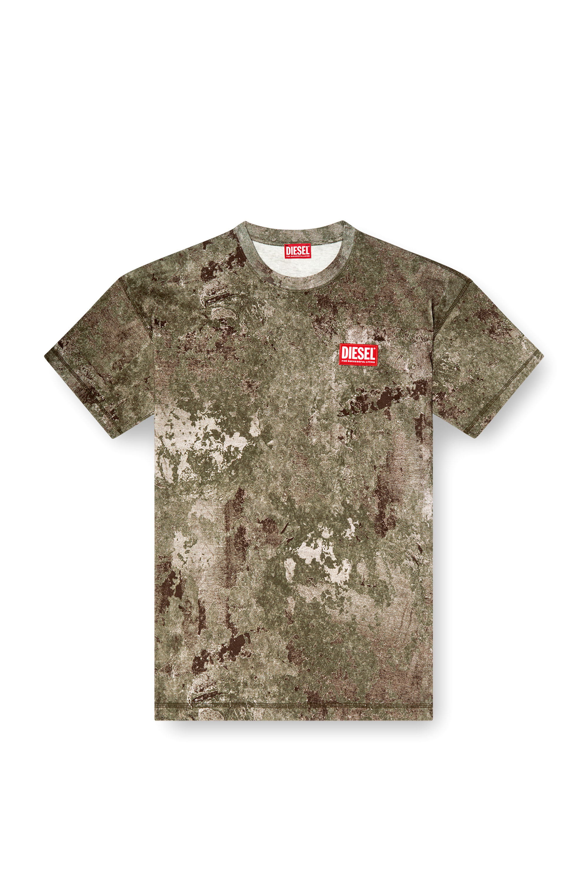 Diesel - T-BOXT-R12, Man's Marble-effect burnout T-shirt in Military Green - 3