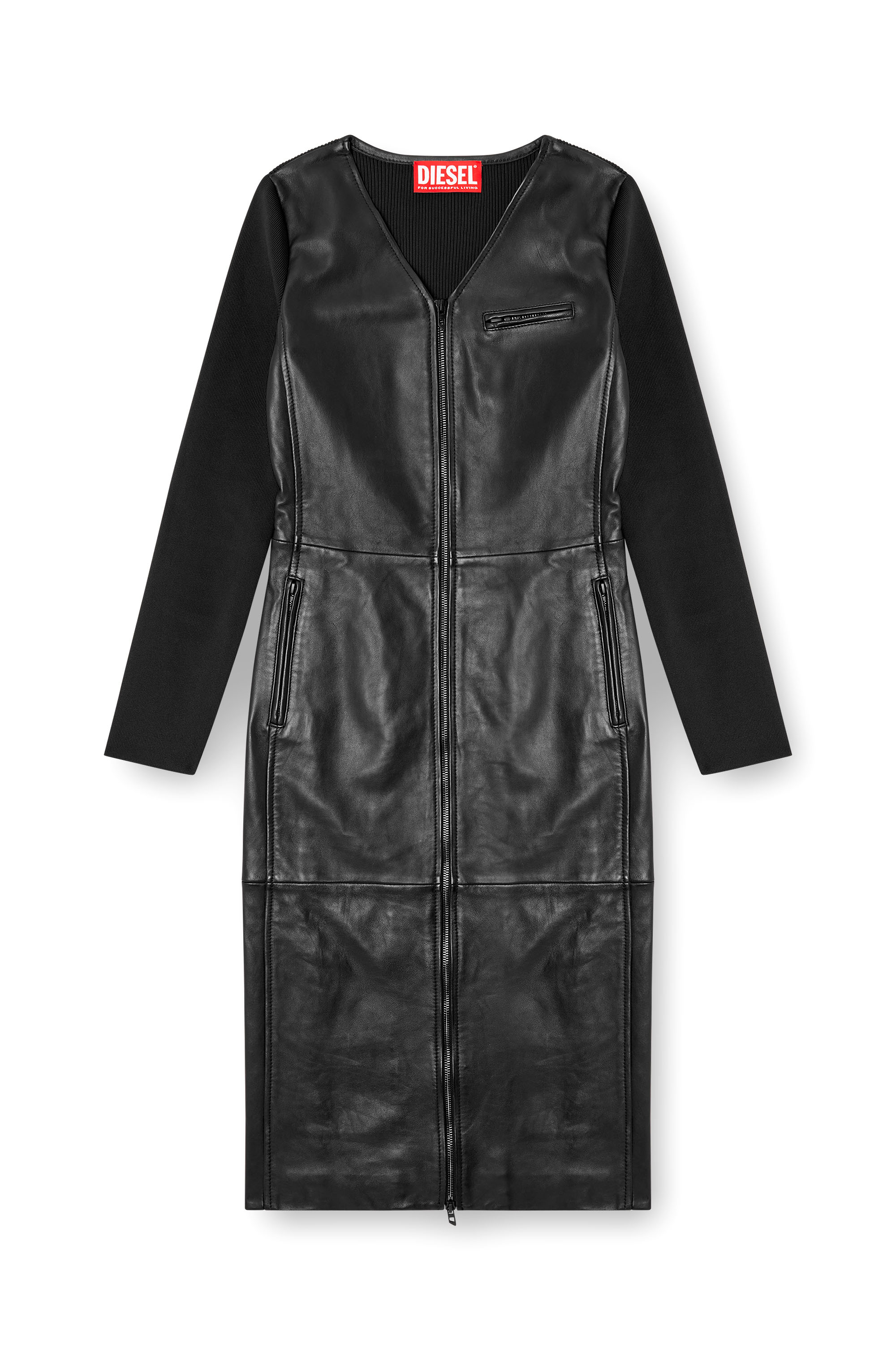 Diesel - L-OLA, Woman's Dress in leather and stretch knit in Black - 3