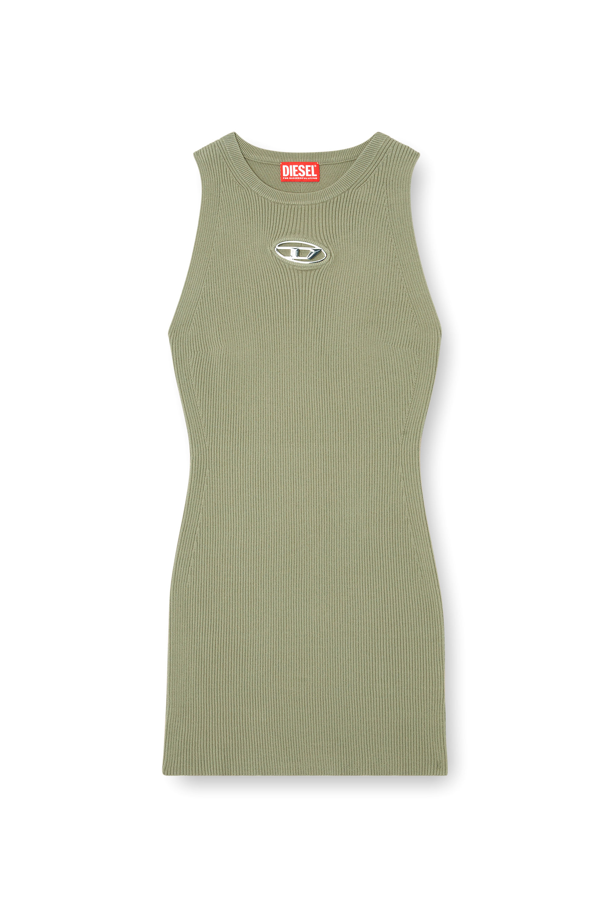 Diesel - M-CADDIX, Woman's Ribbed knit sleeveless dress in Green - 3