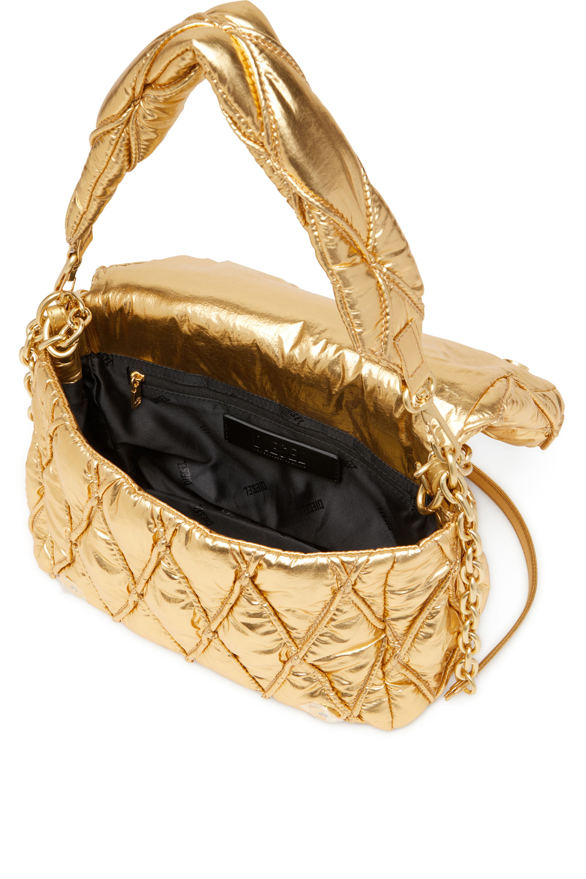 Diesel - CHARM-D SHOULDER M, Woman's Charm-D M-Shoulder bag in quilted metallic nylon in Gold - 3
