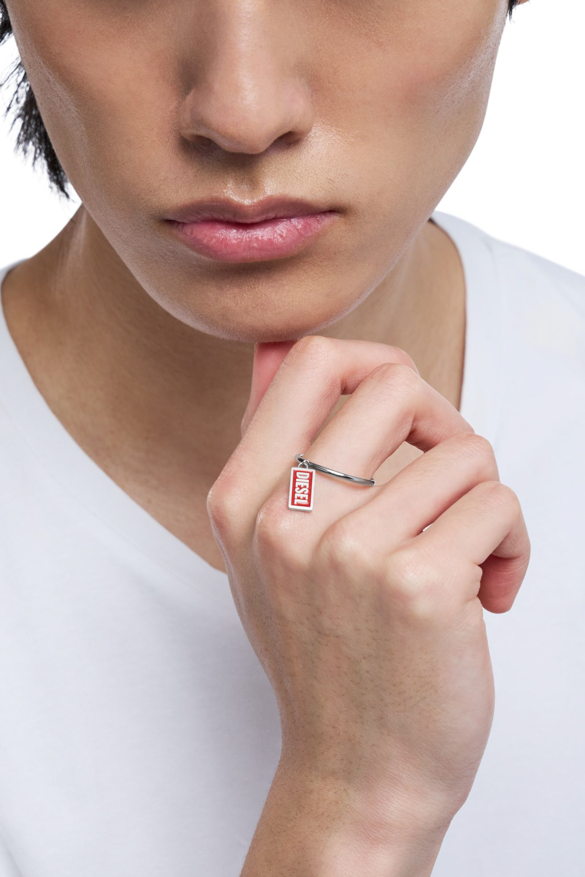 Diesel - DX1618931 JEWELLERY, Unisex's Stainless steel logo charm ring in Red - 6