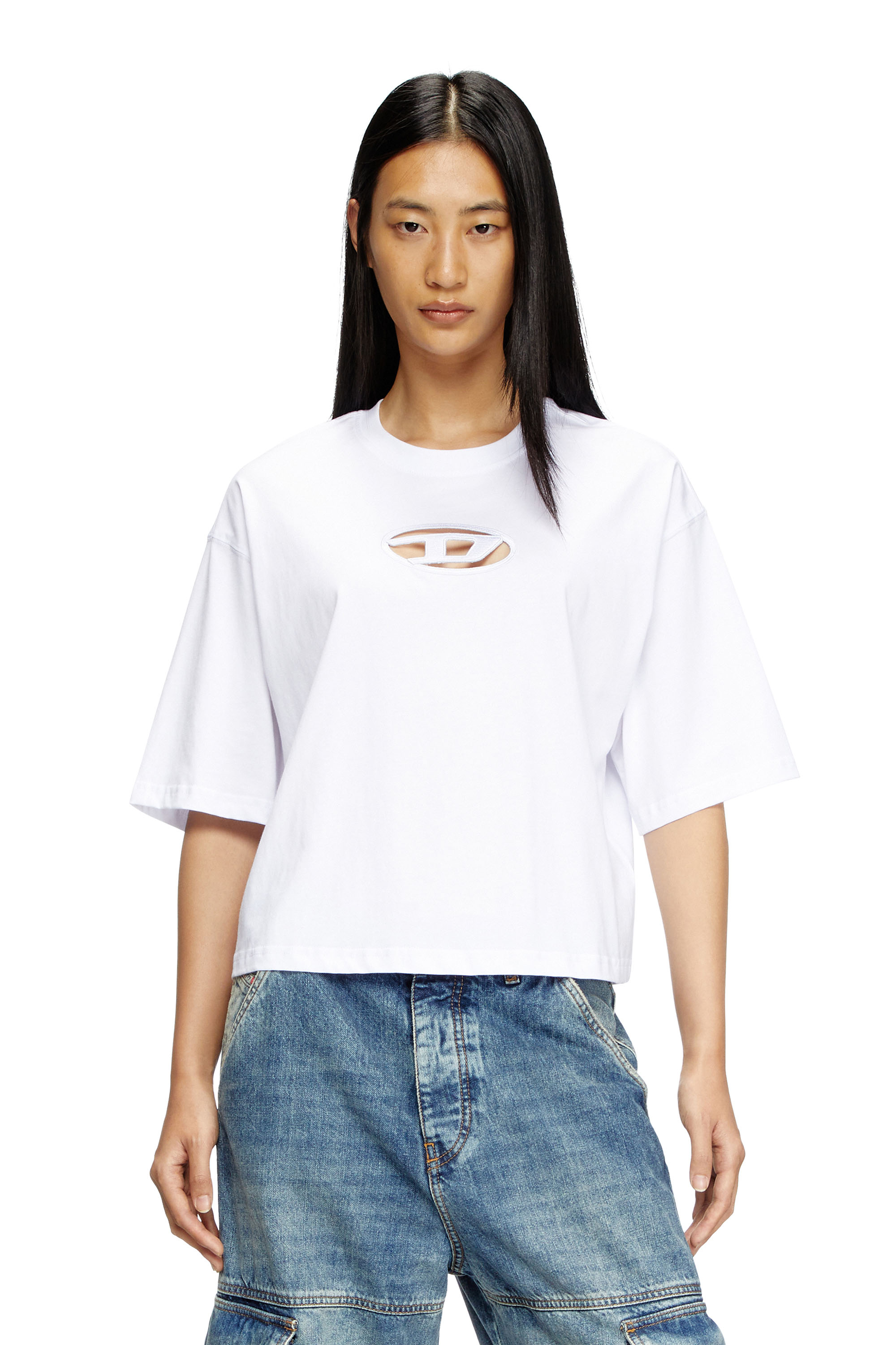 Diesel - T-ROWY-OD, Woman's Boxy T-shirt with embroidered D in White - 3