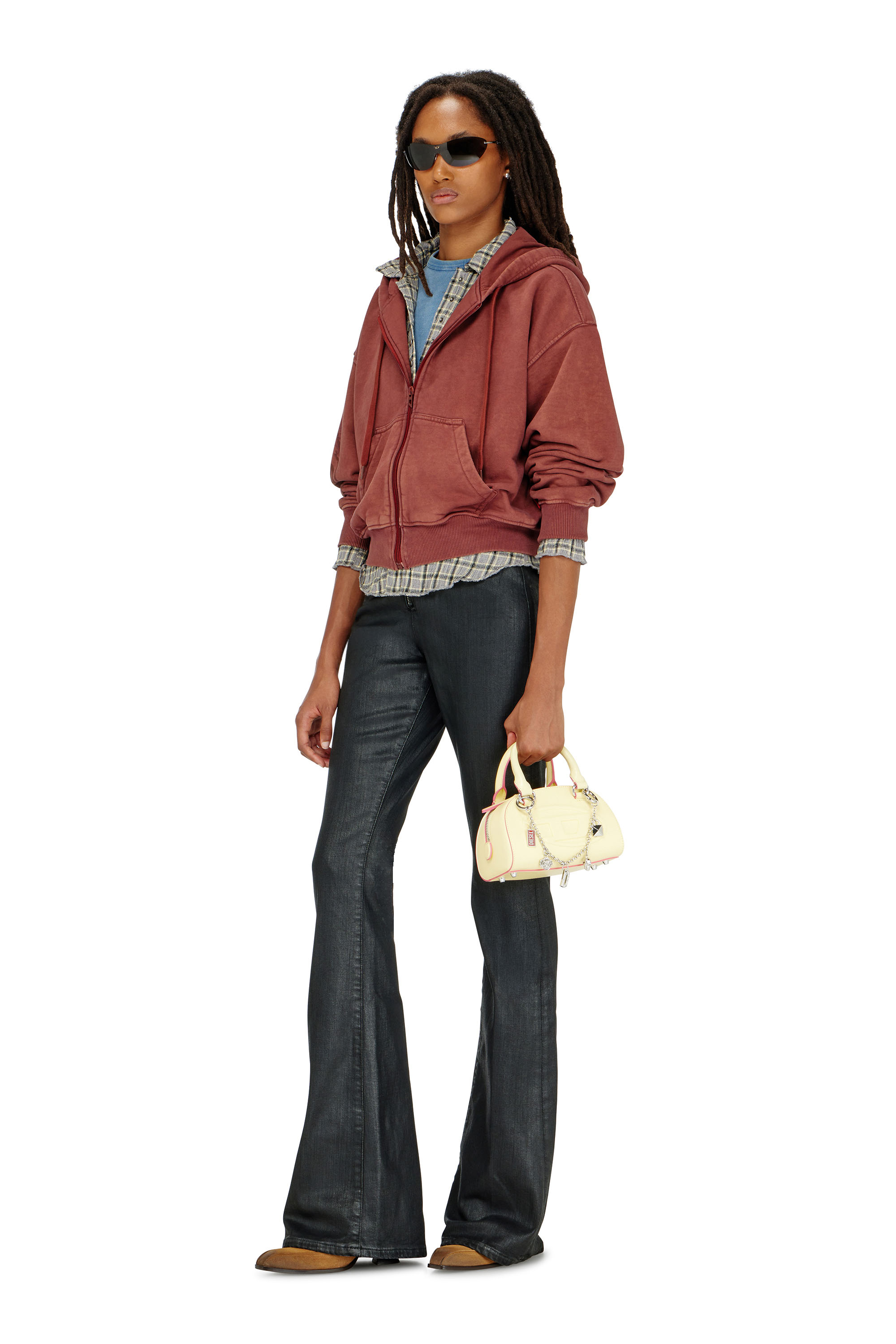Diesel - F-ELYCY, Woman's Zip-up hoodie with puff-print floral logo in Brick - 2