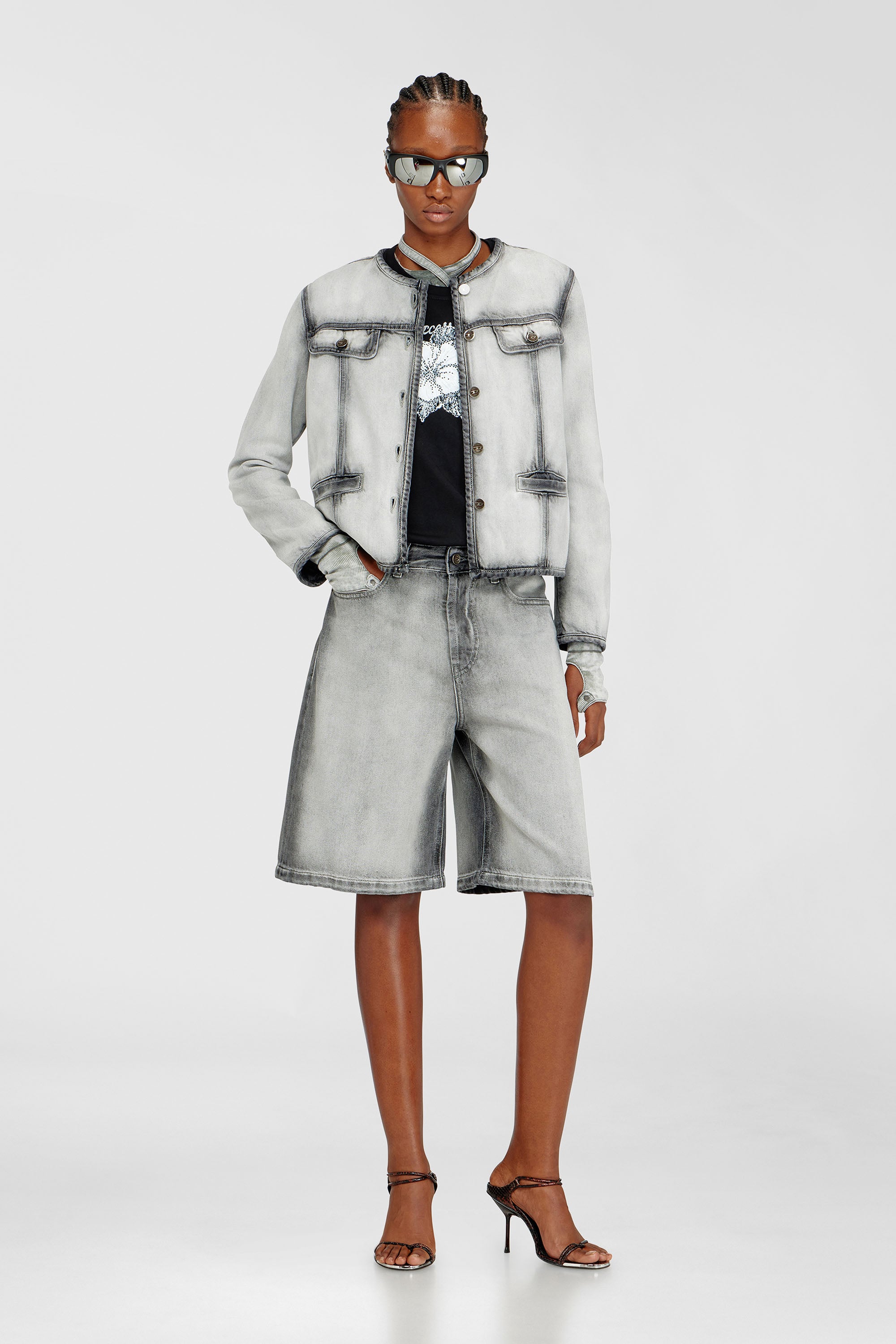 Diesel - DE-GRAFY-FSI, Woman's Jacket in soft skeleton denim in Grey - 1