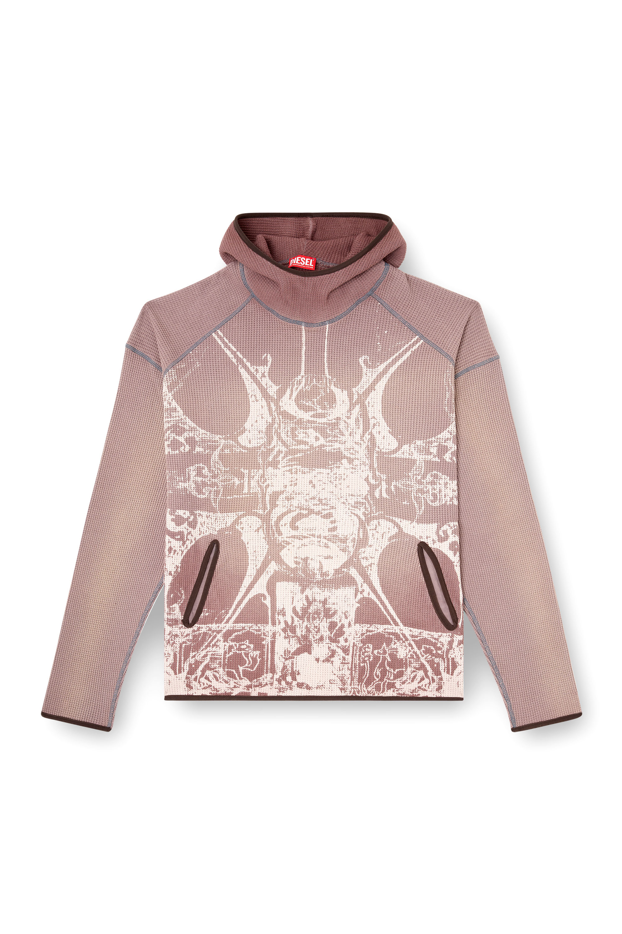 Diesel - S-WAF-HOOD-NEW, Man's Faded waffle hoodie with graphic print in Violet - 3