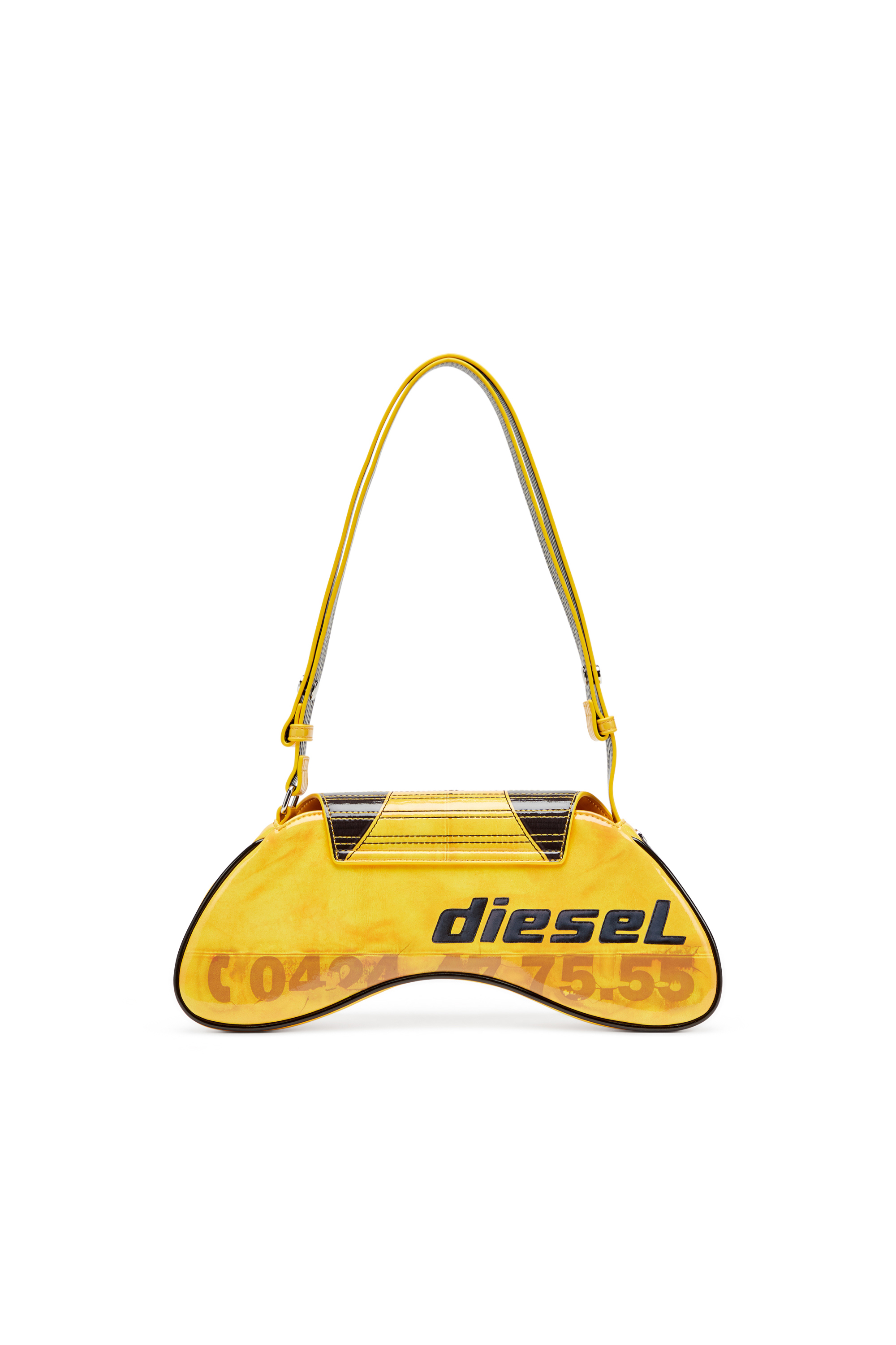 Diesel - PLAY CROSSBODY, Woman's Glossy crossbody bag with biker details in Yellow - 2