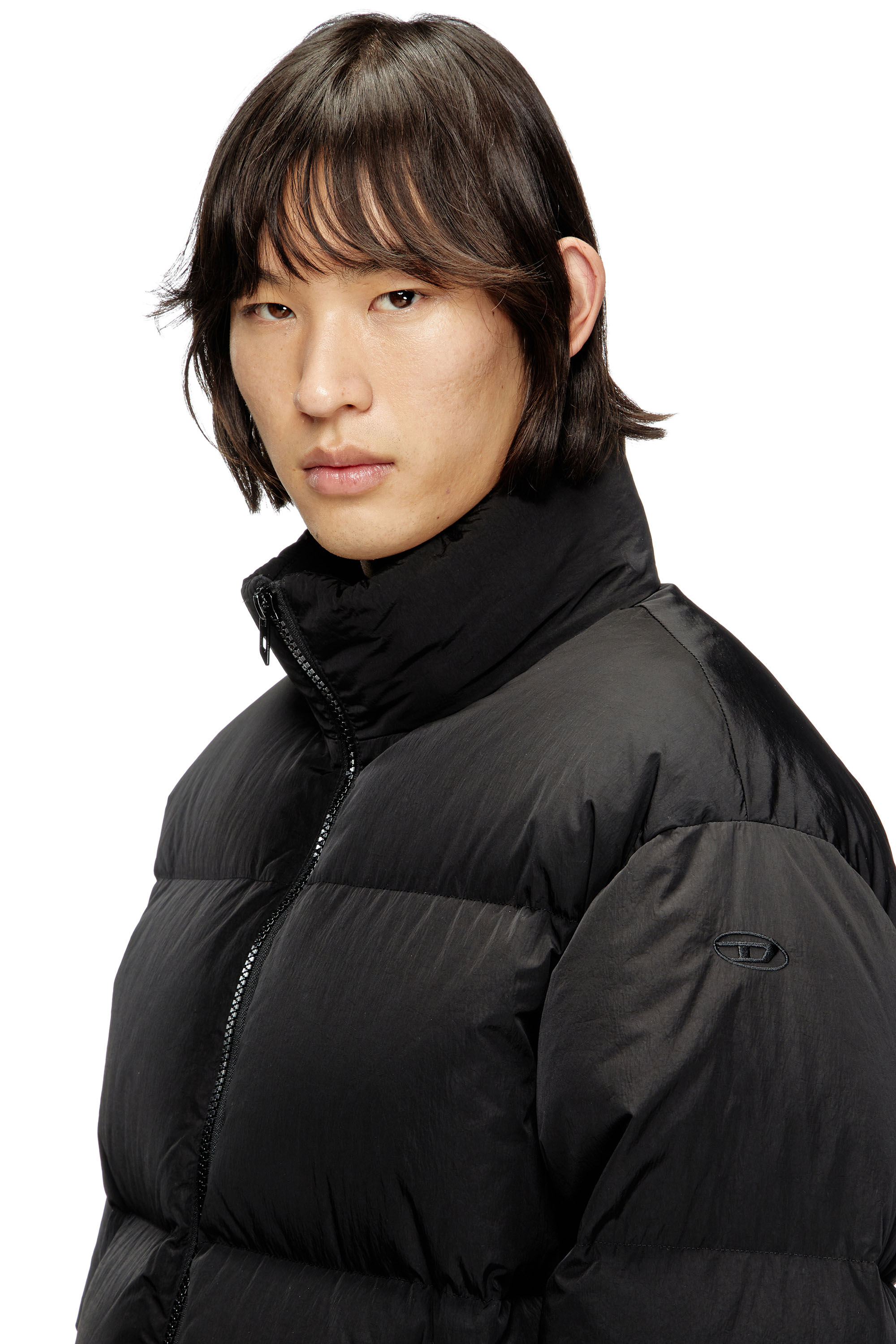 Diesel - W-RAVEEL, Man's Hooded down jacket in wrinkled nylon in Black - 5