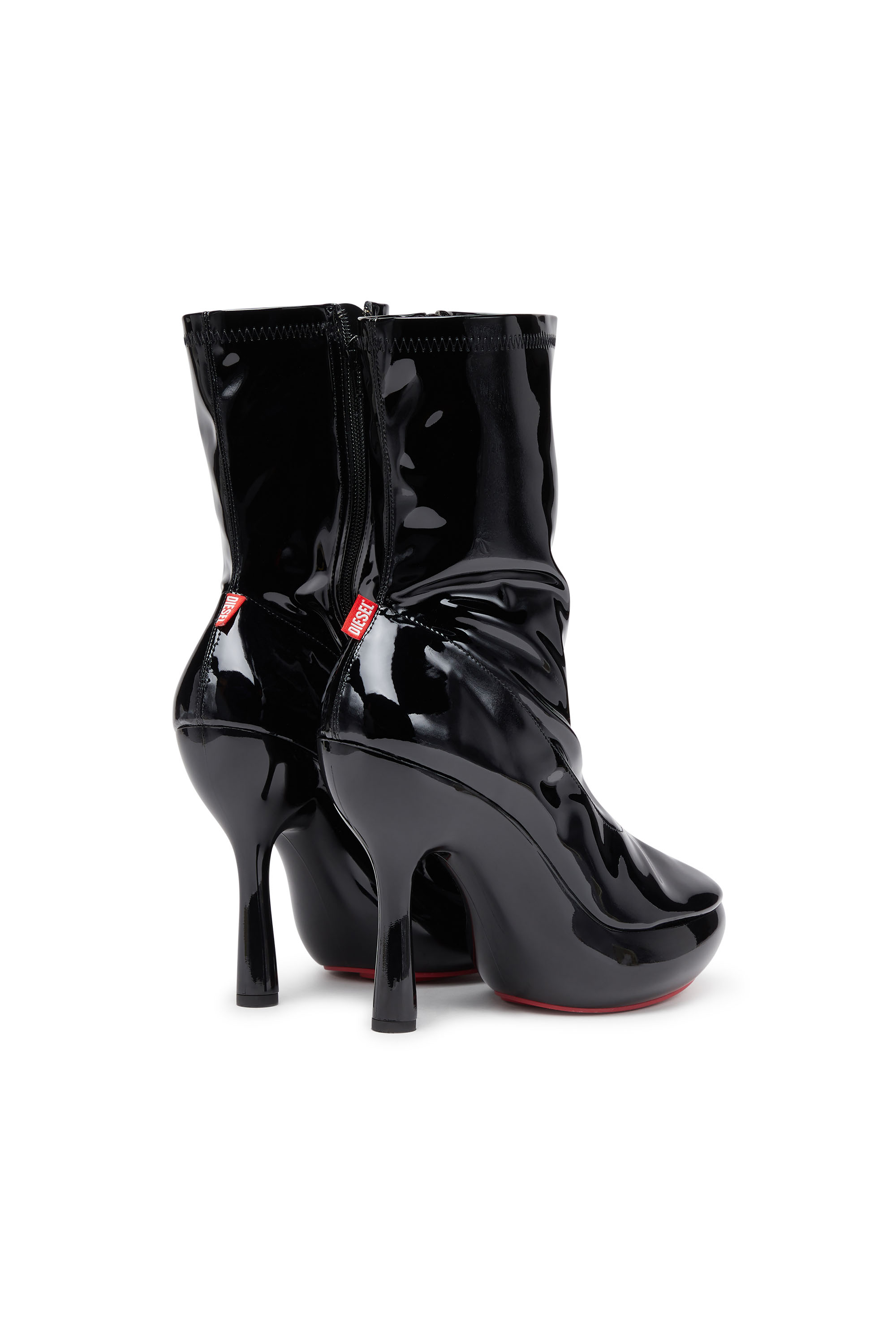 Diesel - D-LAKE PLATFORM MIDB ZIP  STRETCH, Woman's D-Lake-Platform ankle boots in patent stretch PU in Black - 3