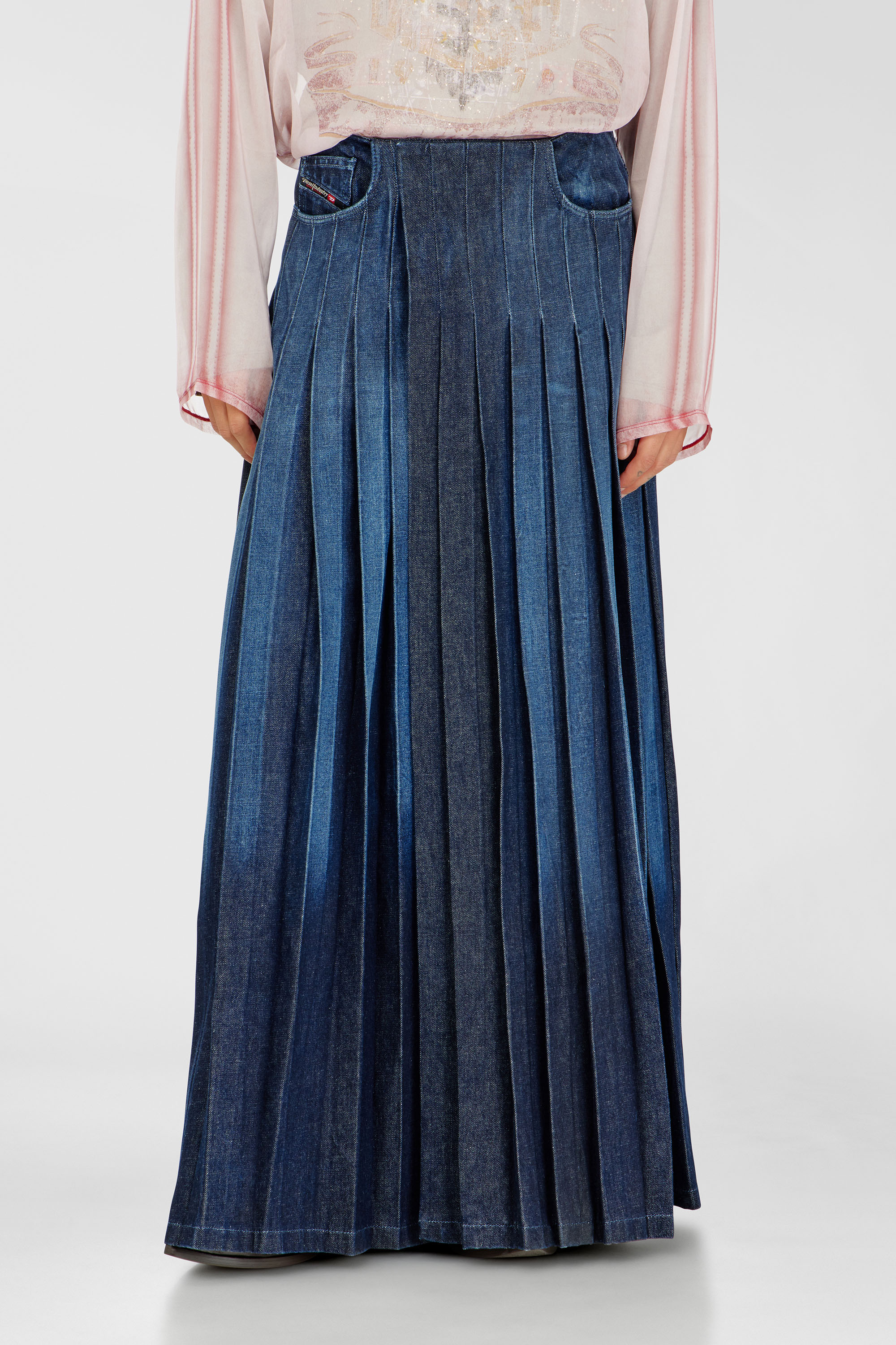 Diesel - D-QUILTY-FSJ1, Unisex's Long wrap skirt in pleated denim in null - 3