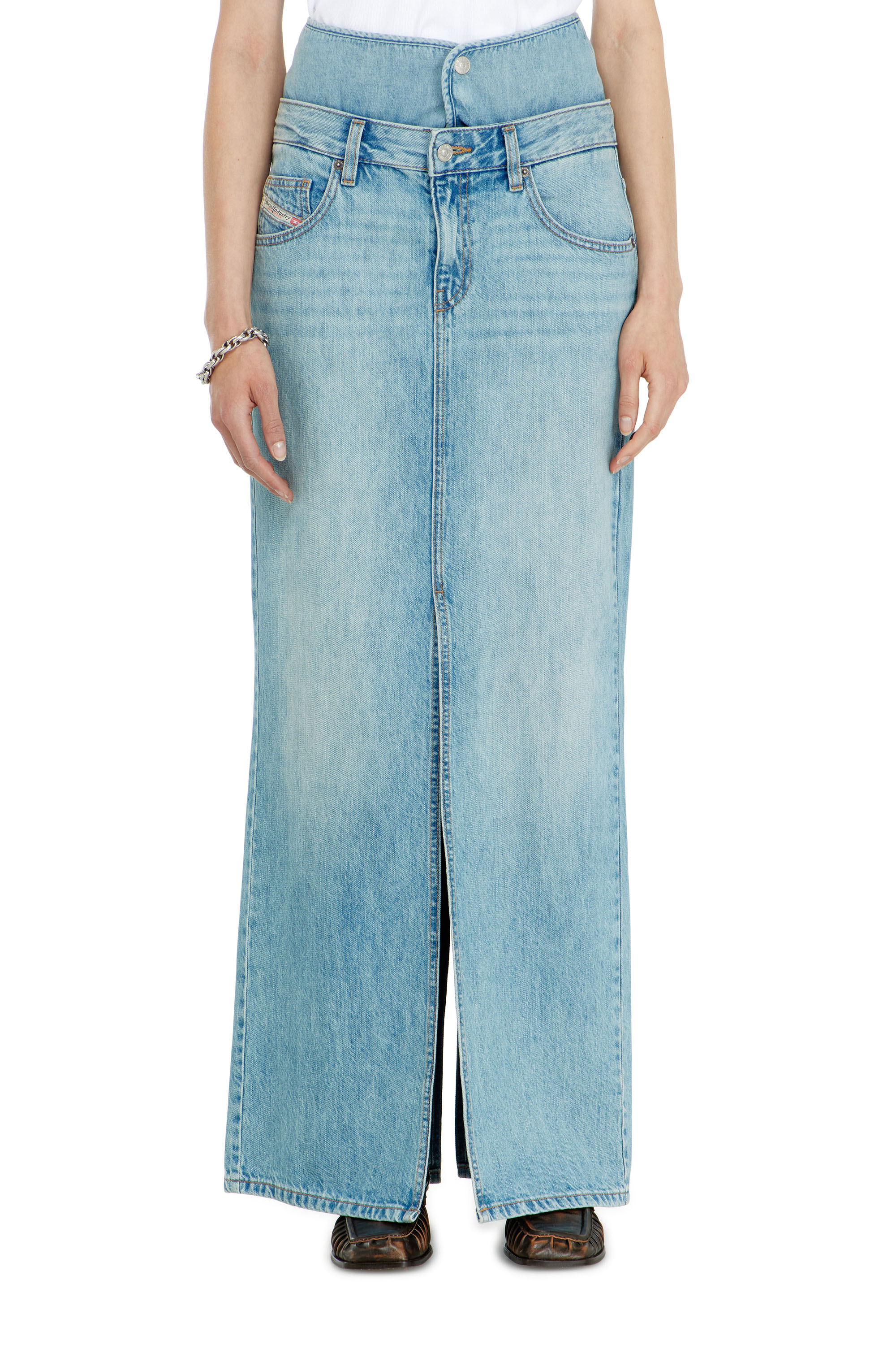 Diesel - DE-SPIVEY, Woman's Jean-illusion denim maxi skirt with slits in null - 1