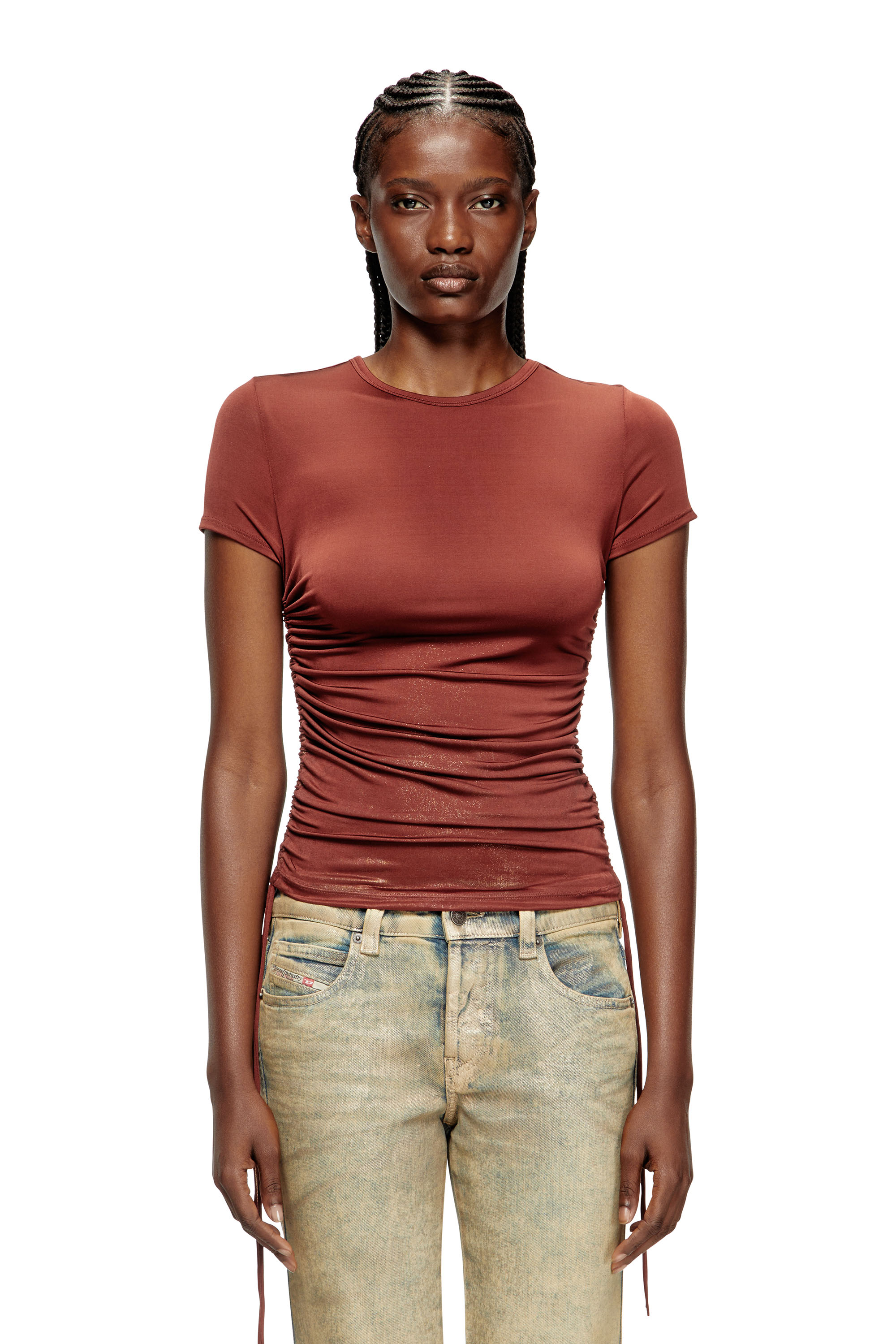 Diesel - T-REY, Woman's Jersey top with drawstring sides in Brown - 3