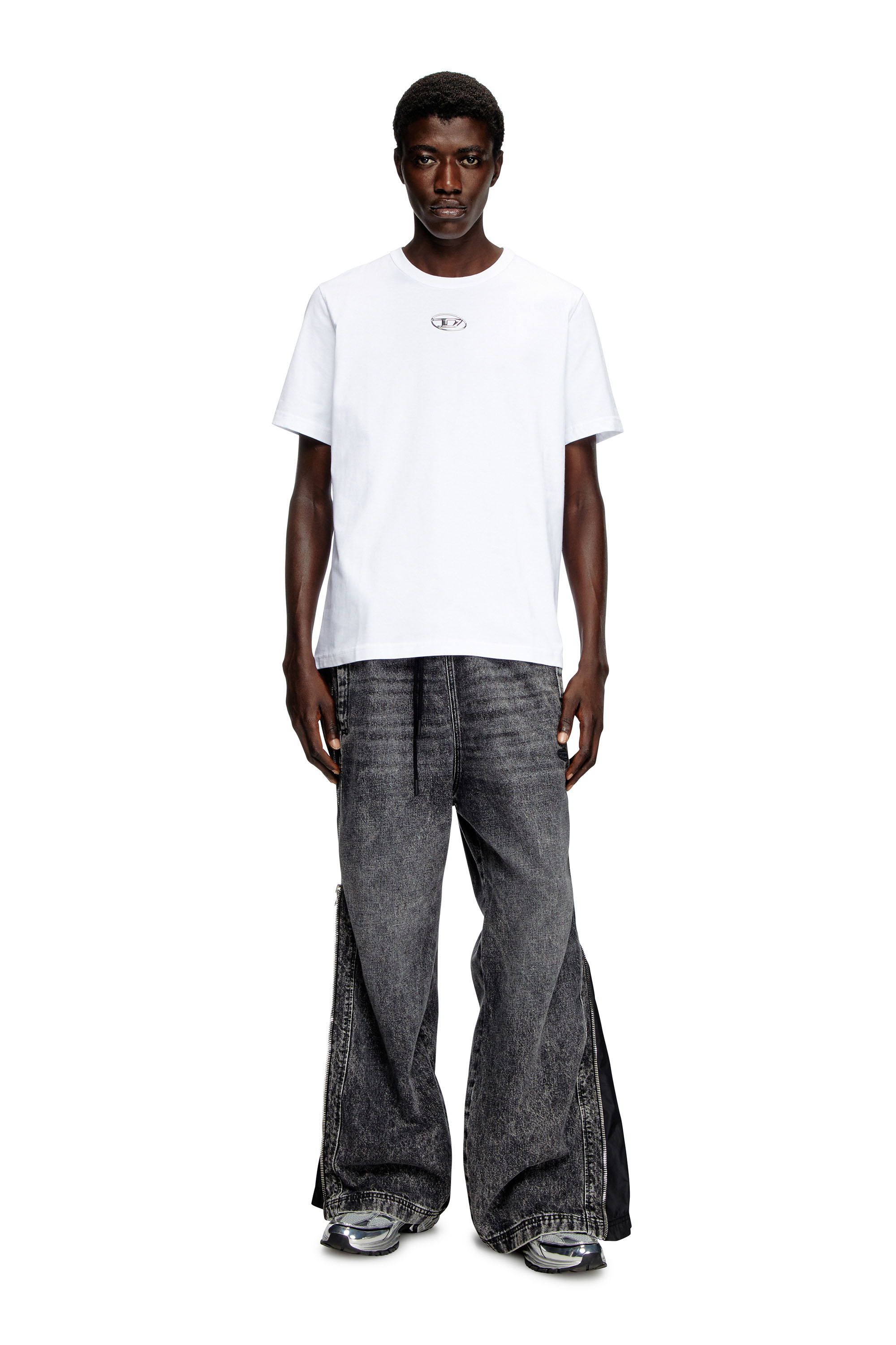 Diesel - T-ADJUST-OD, Man's T-shirt with metallic Oval D in White - 1