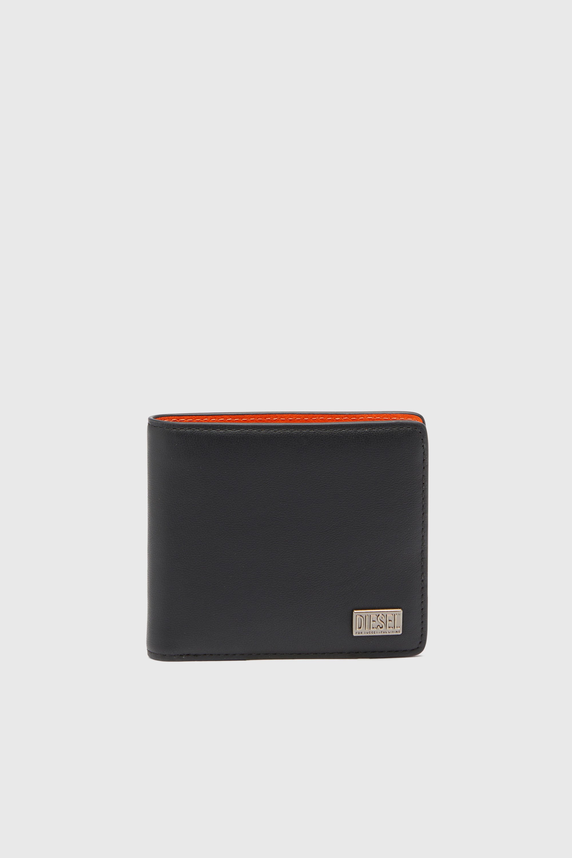 Diesel - BISCOTTO BI-FOLD COIN S 3D, Man's Bi-fold wallet in two-tone leather in Black/Orange - 1