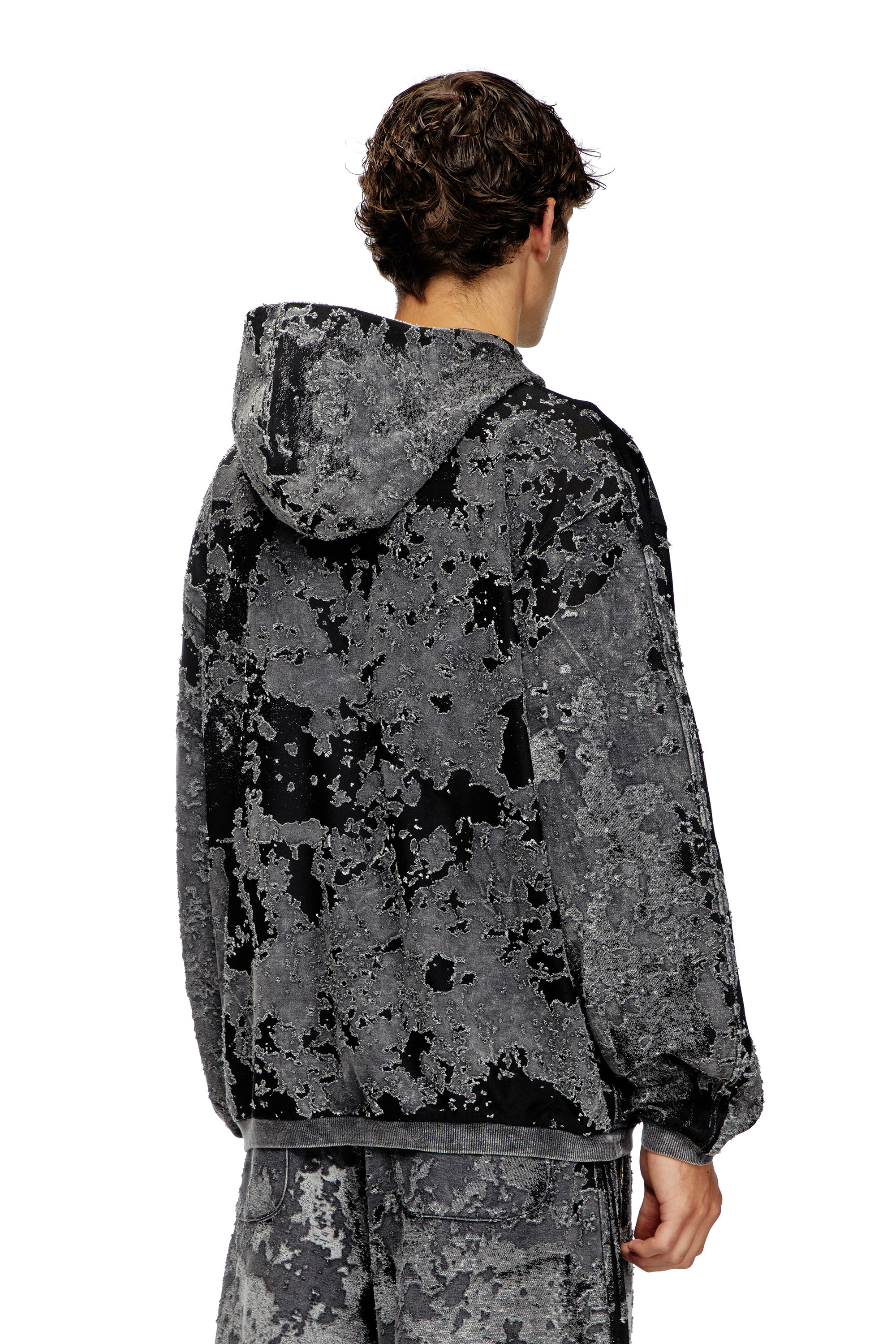 Diesel - S-IRTA, Man's Burnout hoodie with camo effect in Black - 4