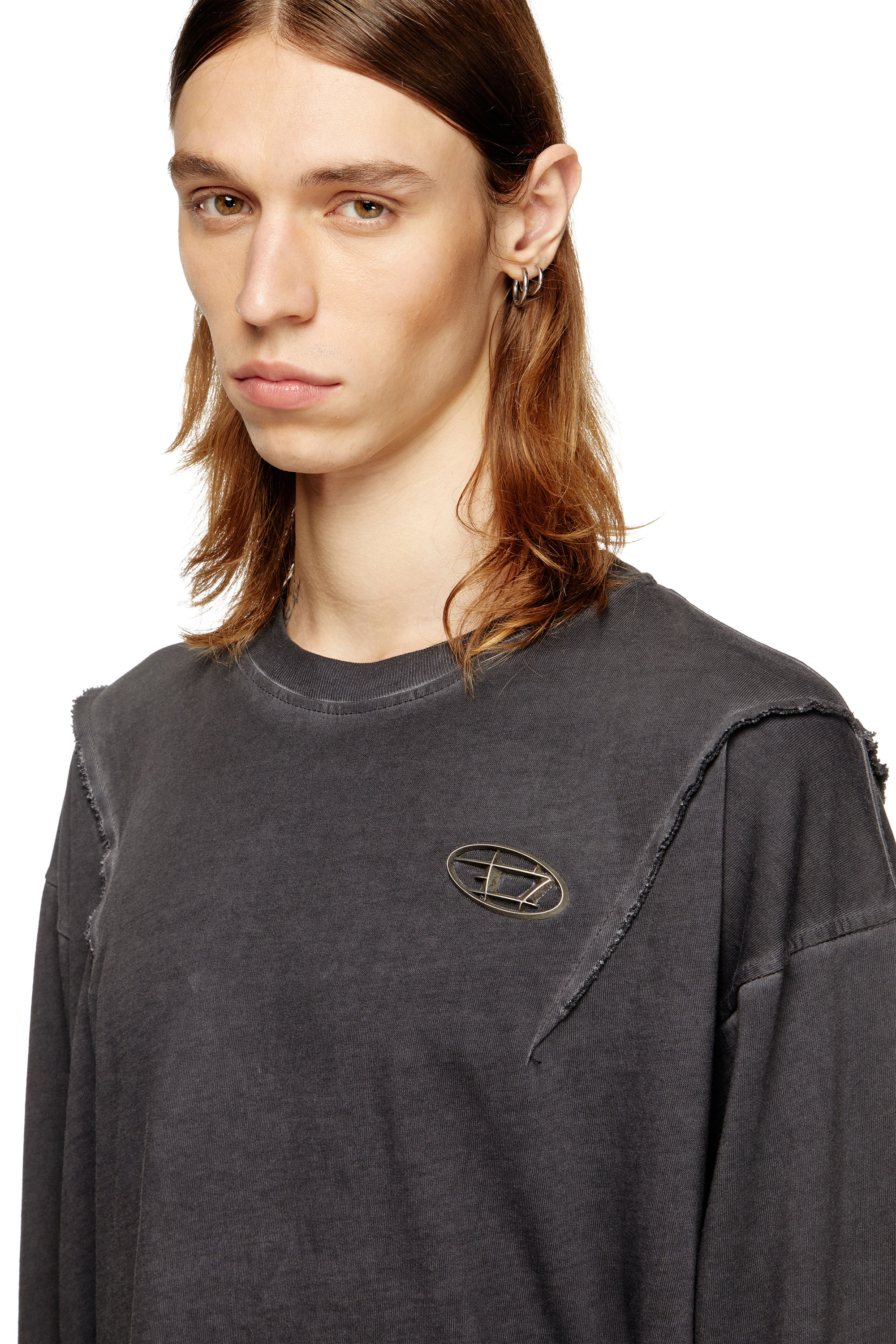 Diesel - T-THUG-T-SHIRT, Unisex's Long-sleeve T-shirt with faded effect in Dark grey - 5