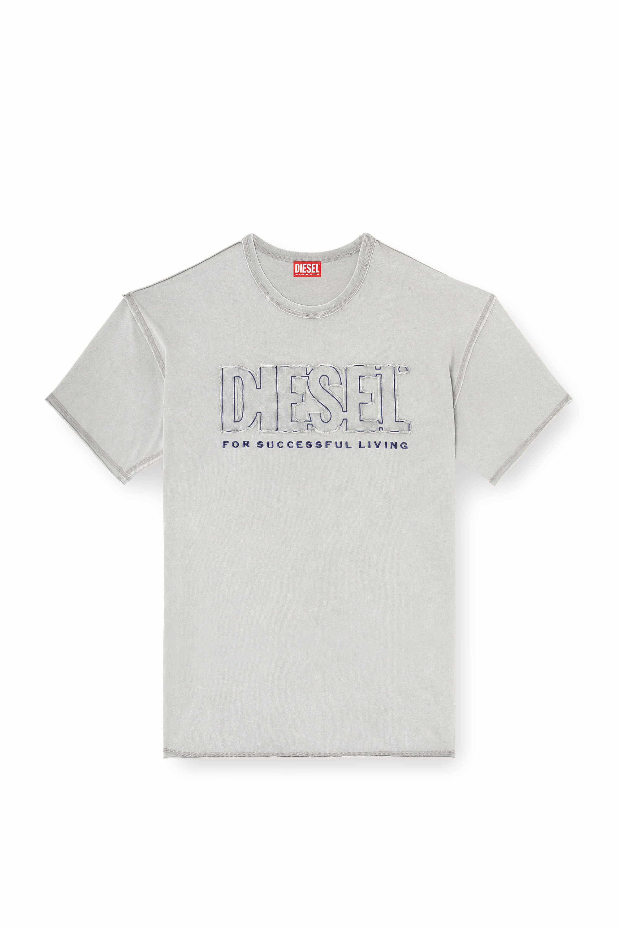 Diesel - T-RAWBOXT, Man's T-shirt with appliqu&eacute; logo and raw edge in Grey - 3