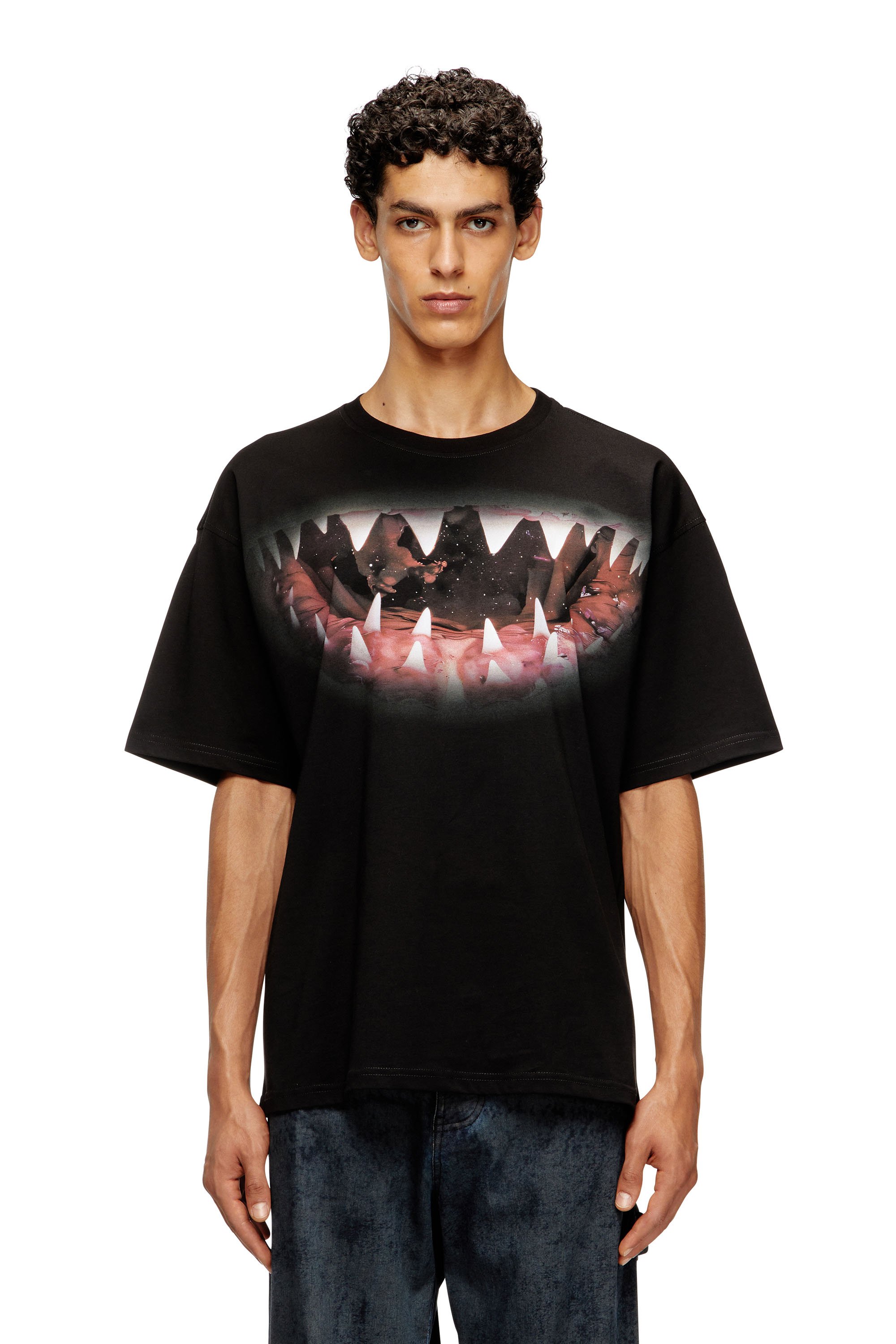 Diesel - T-BOXT-T21, Man's Cotton t-shirt with Shark mouth print in Black - 1