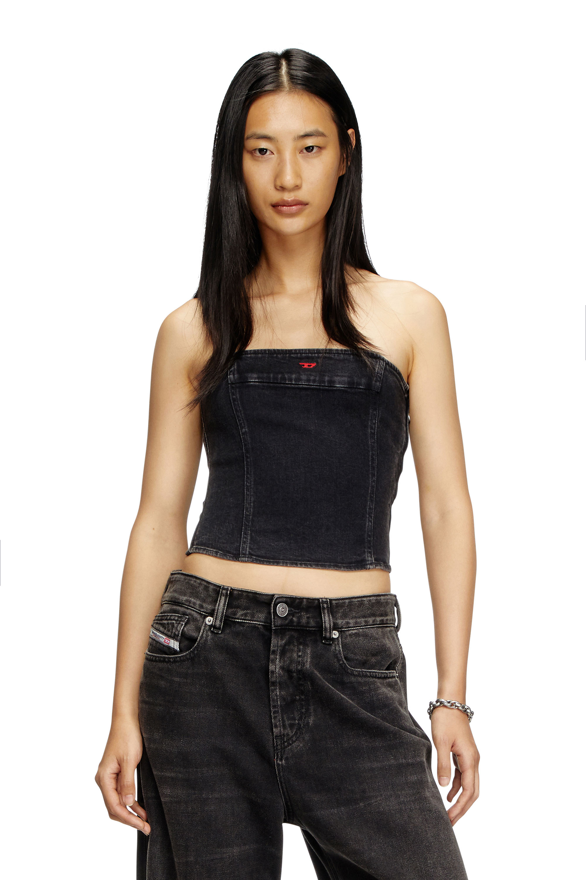 Diesel - DE-VILLE, Woman's Tube top in comfort denim in Black - 3