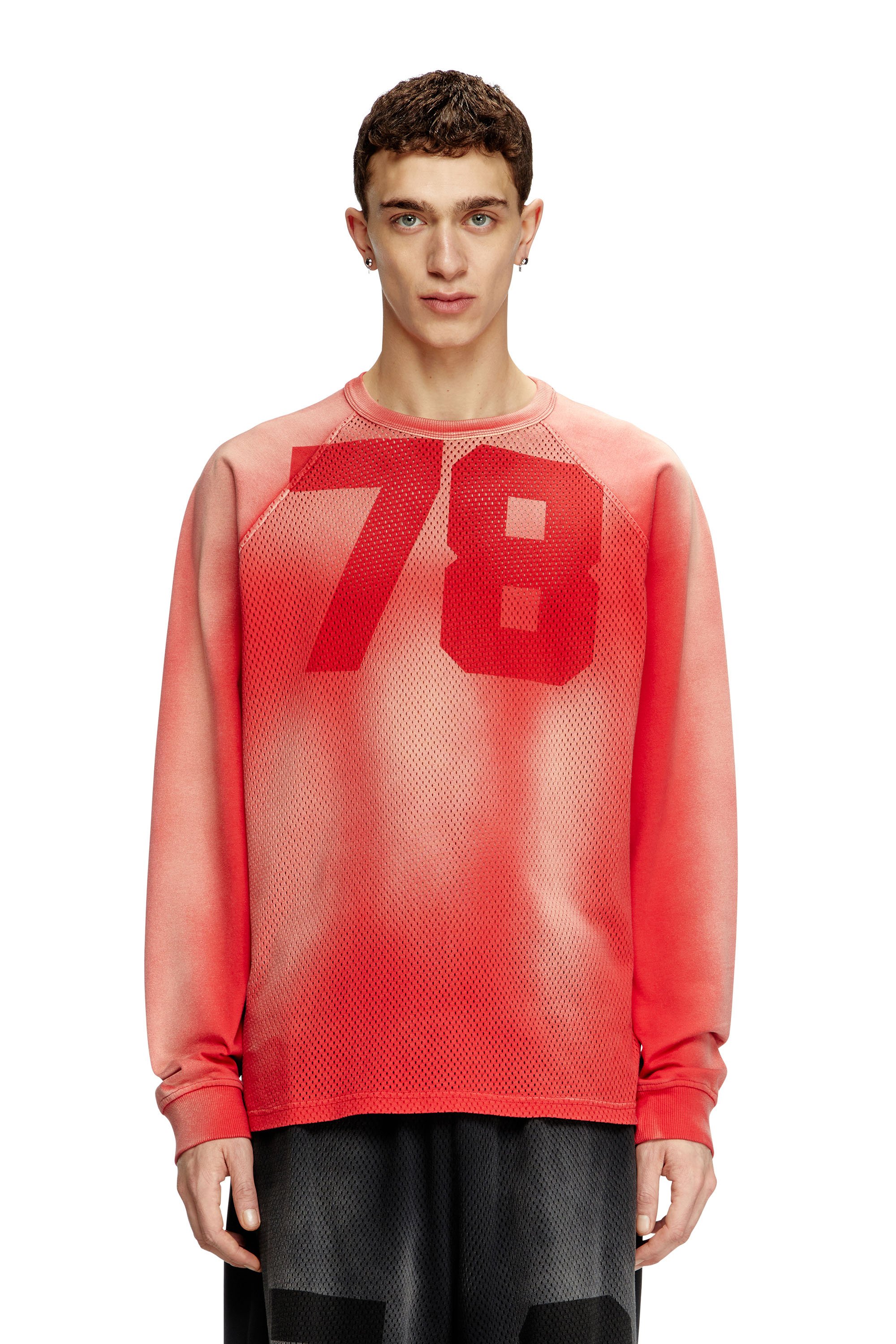 Diesel - T-ROXTER-LS-MESH, Man's Faded long-sleeve T-shirt with mesh front in Red - 1