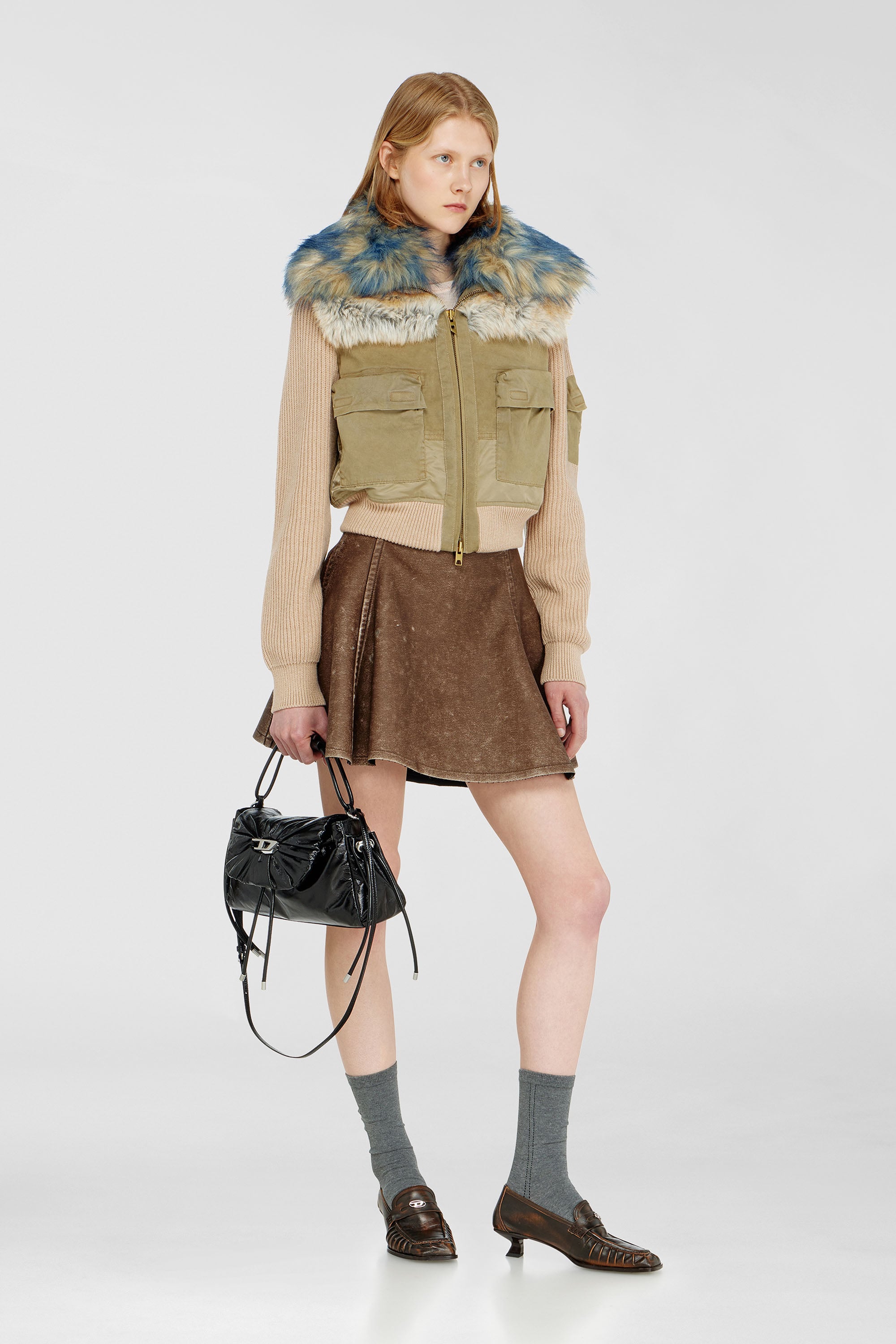 Diesel - G-USTAV, Woman's Bomber jacket with rib-knit and plush trims in Beige - 2