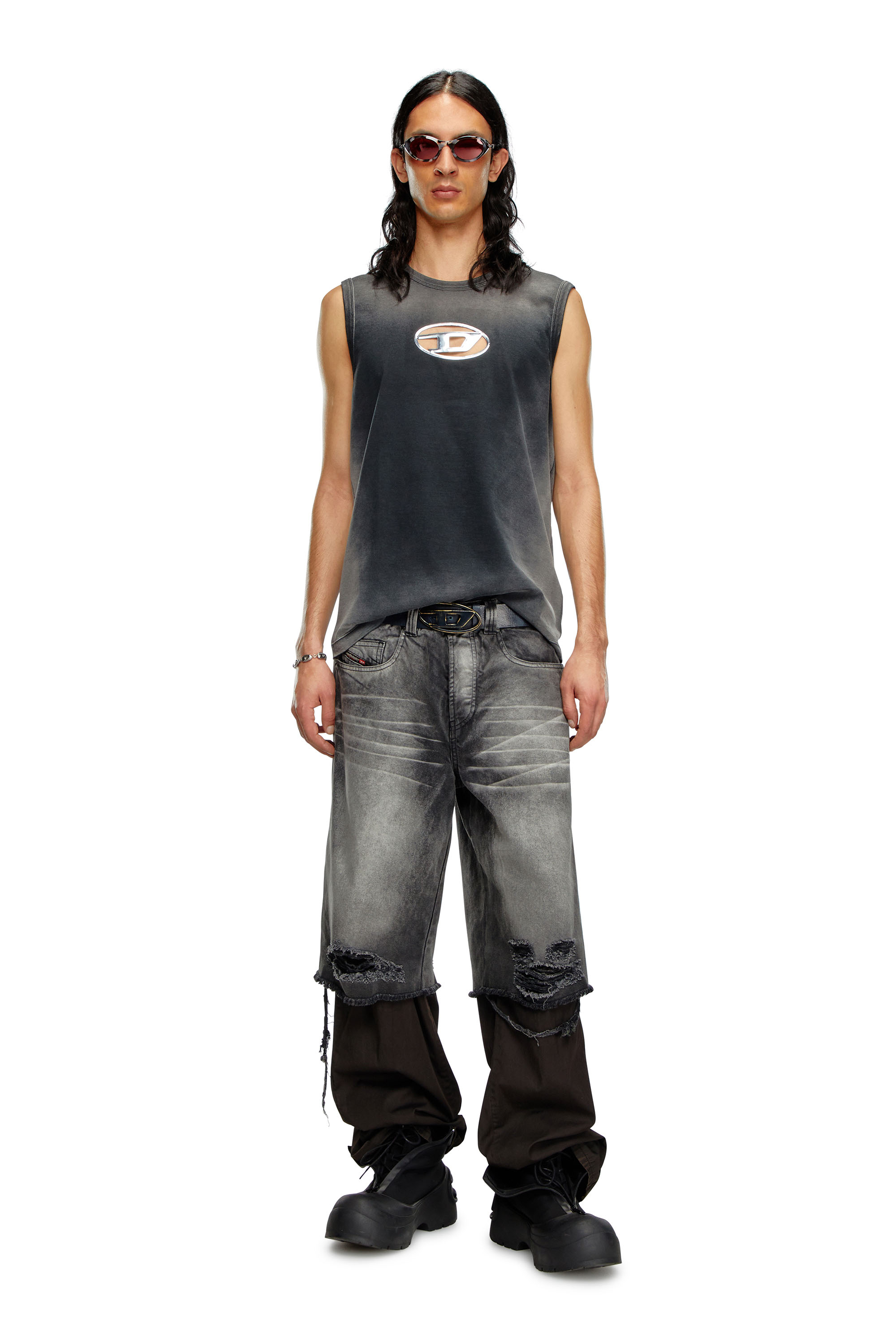 Diesel - T-BRICO, Man Faded tank top with puffy Oval D in Black - Image 2