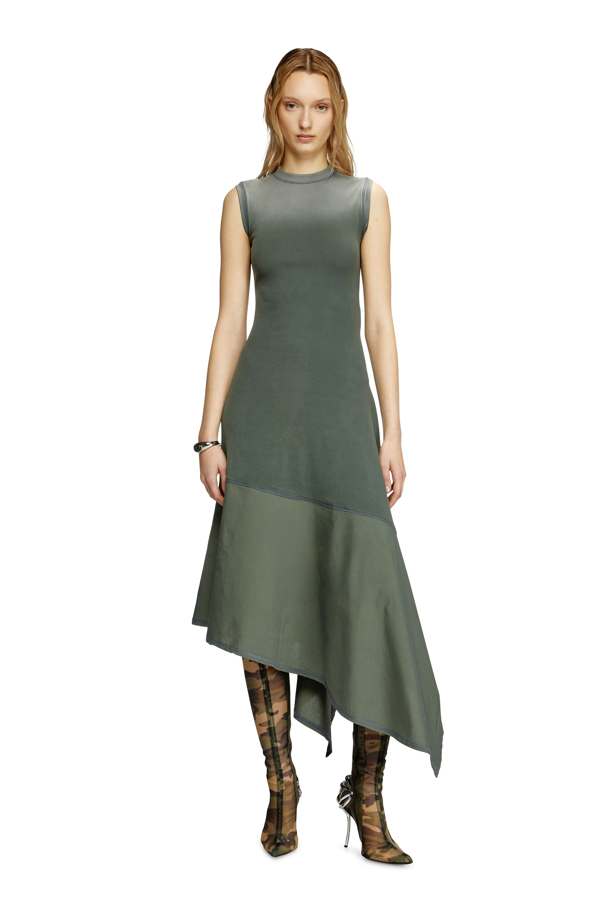 Diesel - D-ELICY, Woman's Asymmetric sleeveless dress in Dark Green - 3