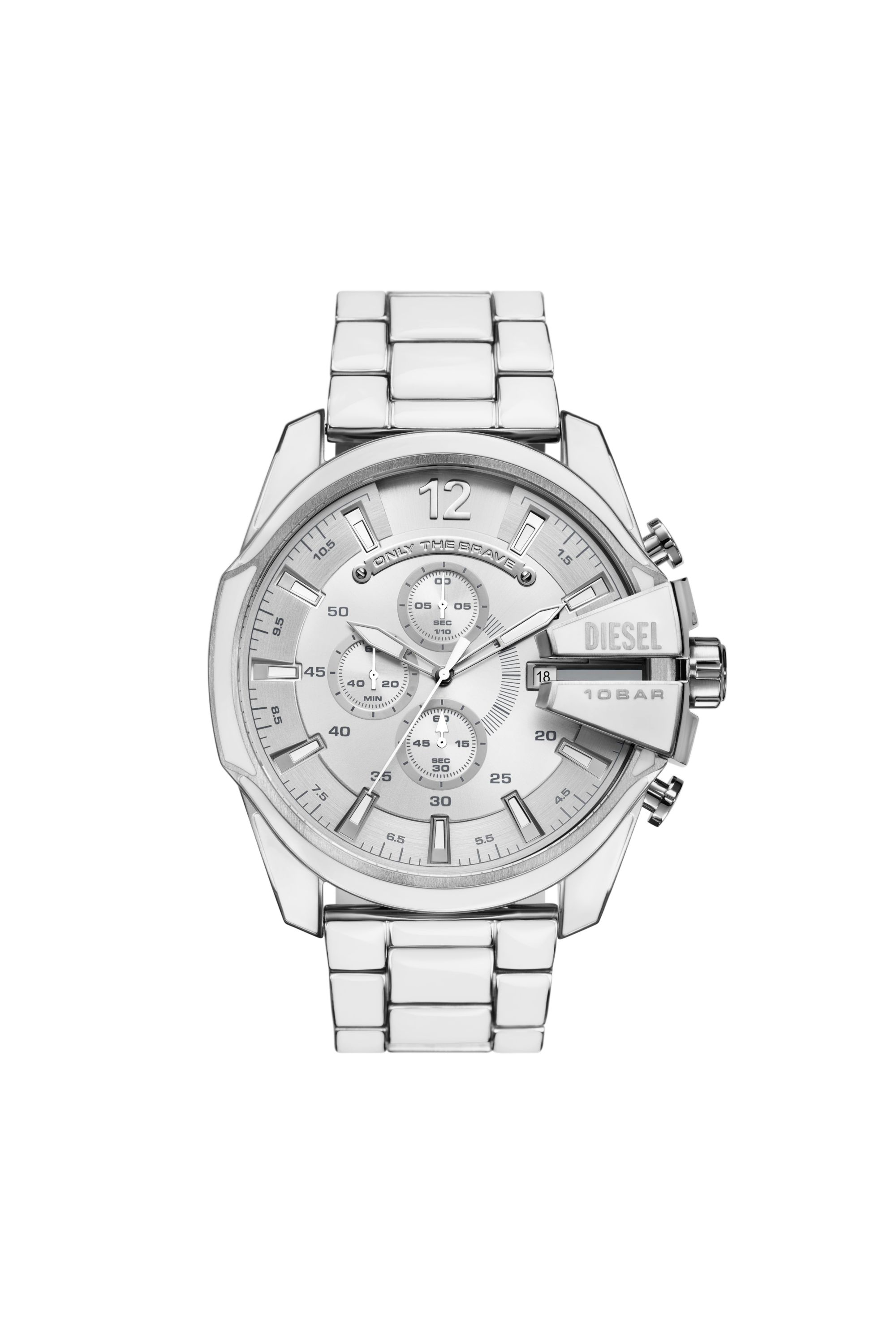 Diesel - DZ4660, Man's Mega Chief white and stainless steel watch in Silver - 1