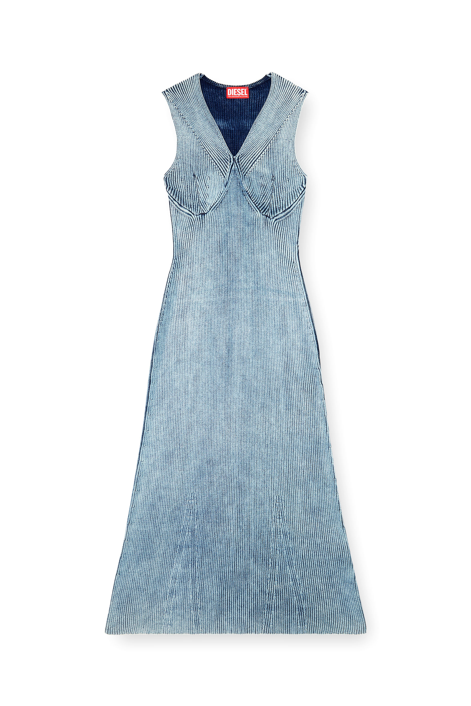 Diesel - M-MILONG, Woman's Denim-yarn midi dress with shiny effect in Light Blue - 2