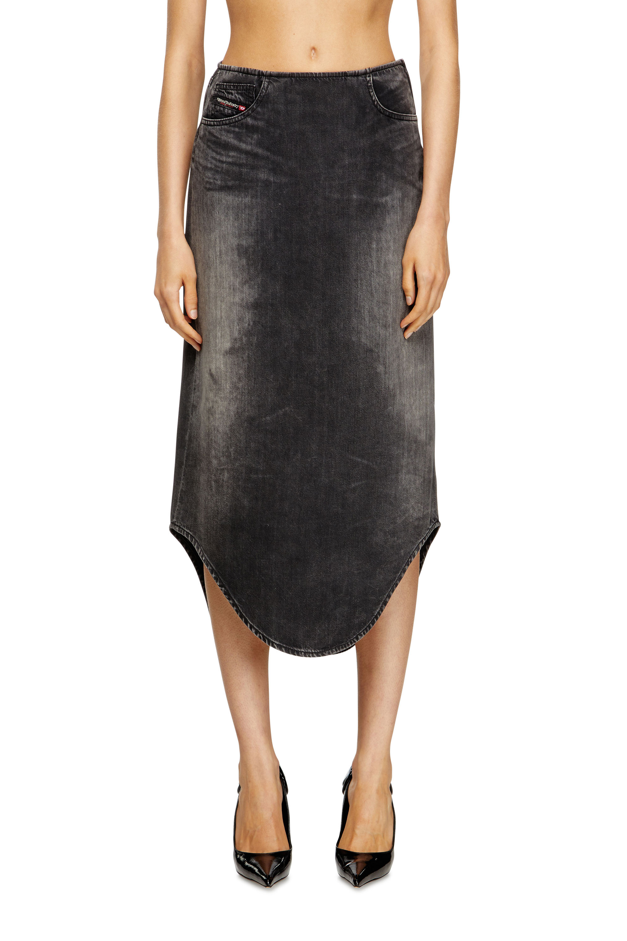 Diesel - DE-PLUMY-S, Woman's Denim midi skirt with shadow effect in Black - 1