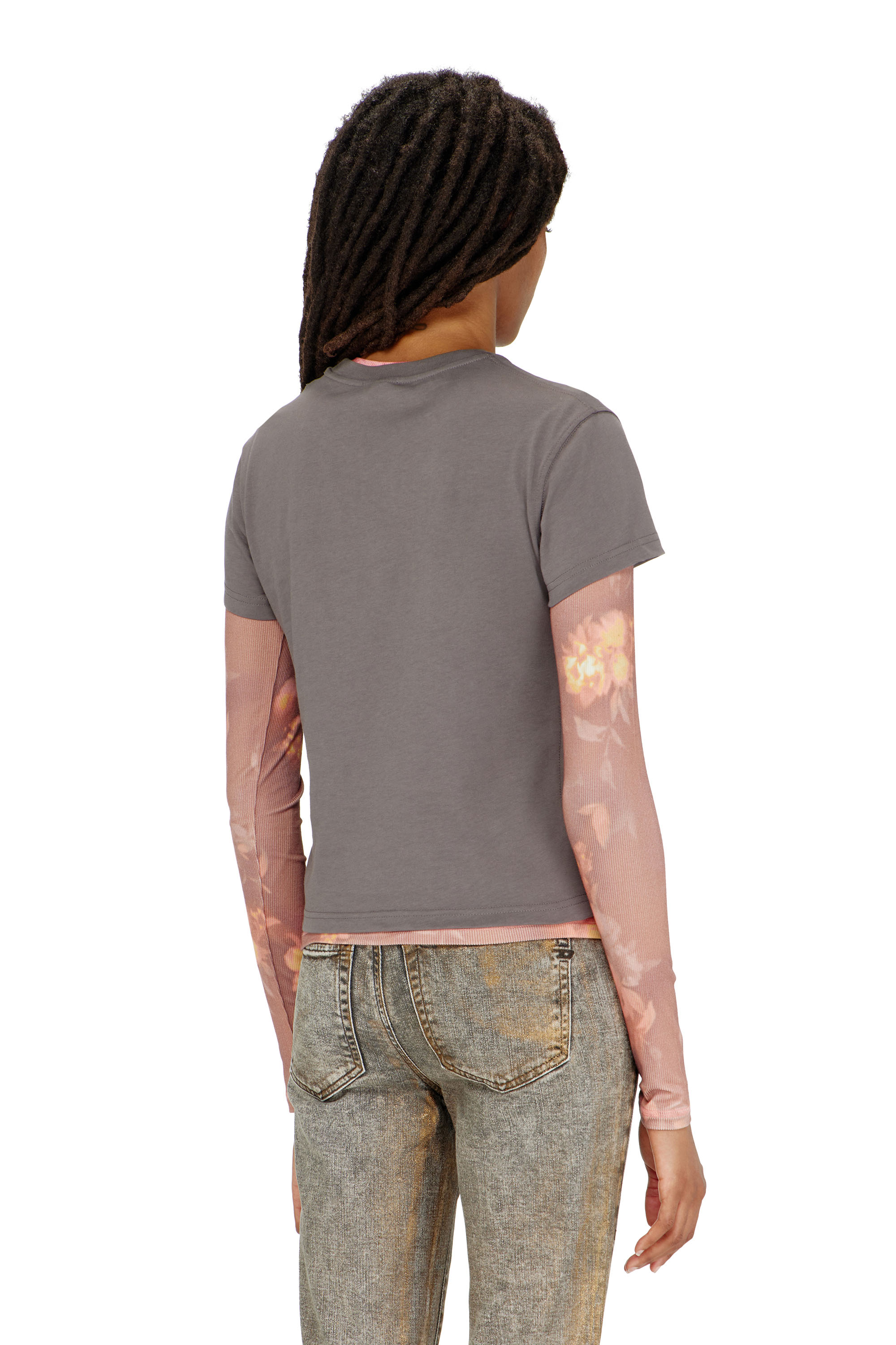 Diesel - T-ILA-AA4, Woman's T-shirt with logo print in Dark grey - 4