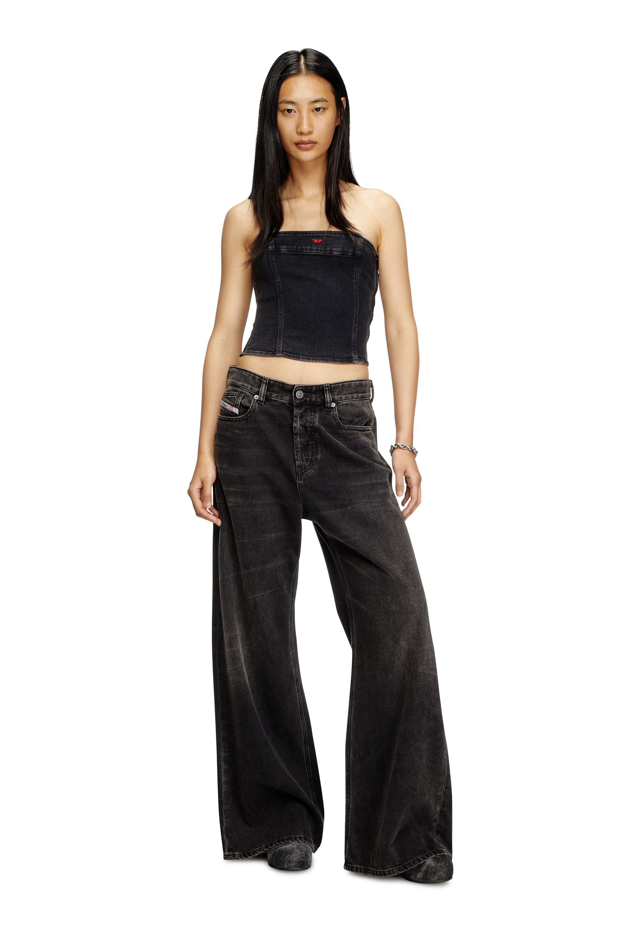 Diesel - DE-VILLE, Woman's Tube top in comfort denim in Black - 1