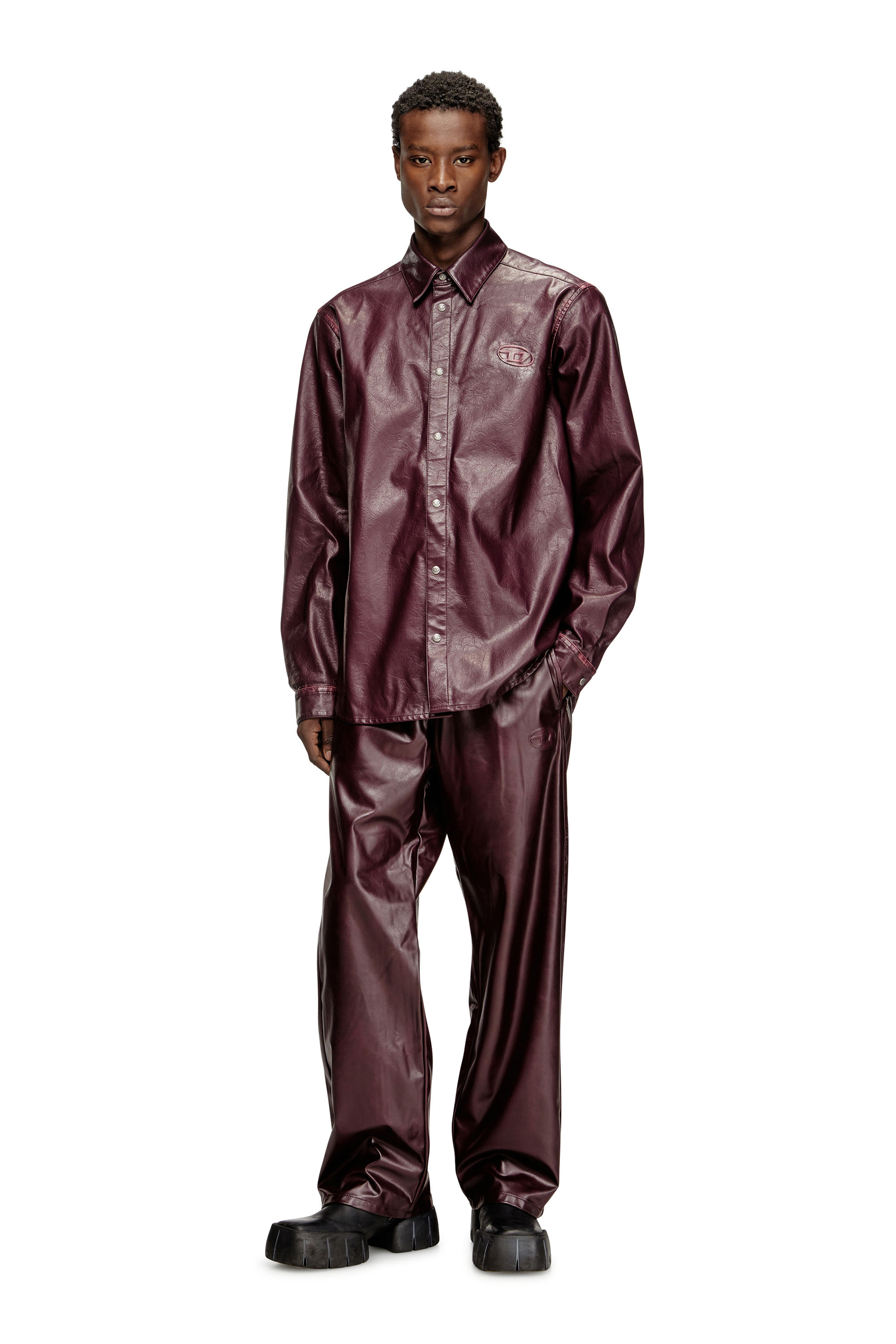 Diesel - FR-S-SIMPLY, Man's Shirt with logo in burgundy in Burgundy - 1