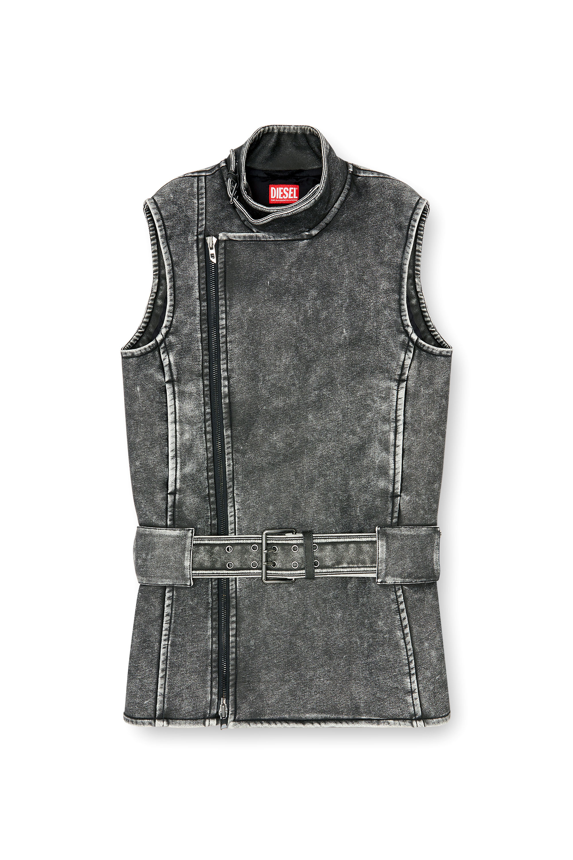 Diesel - D-IKE, Woman's Biker-style mini dress with belt in Grey - 1