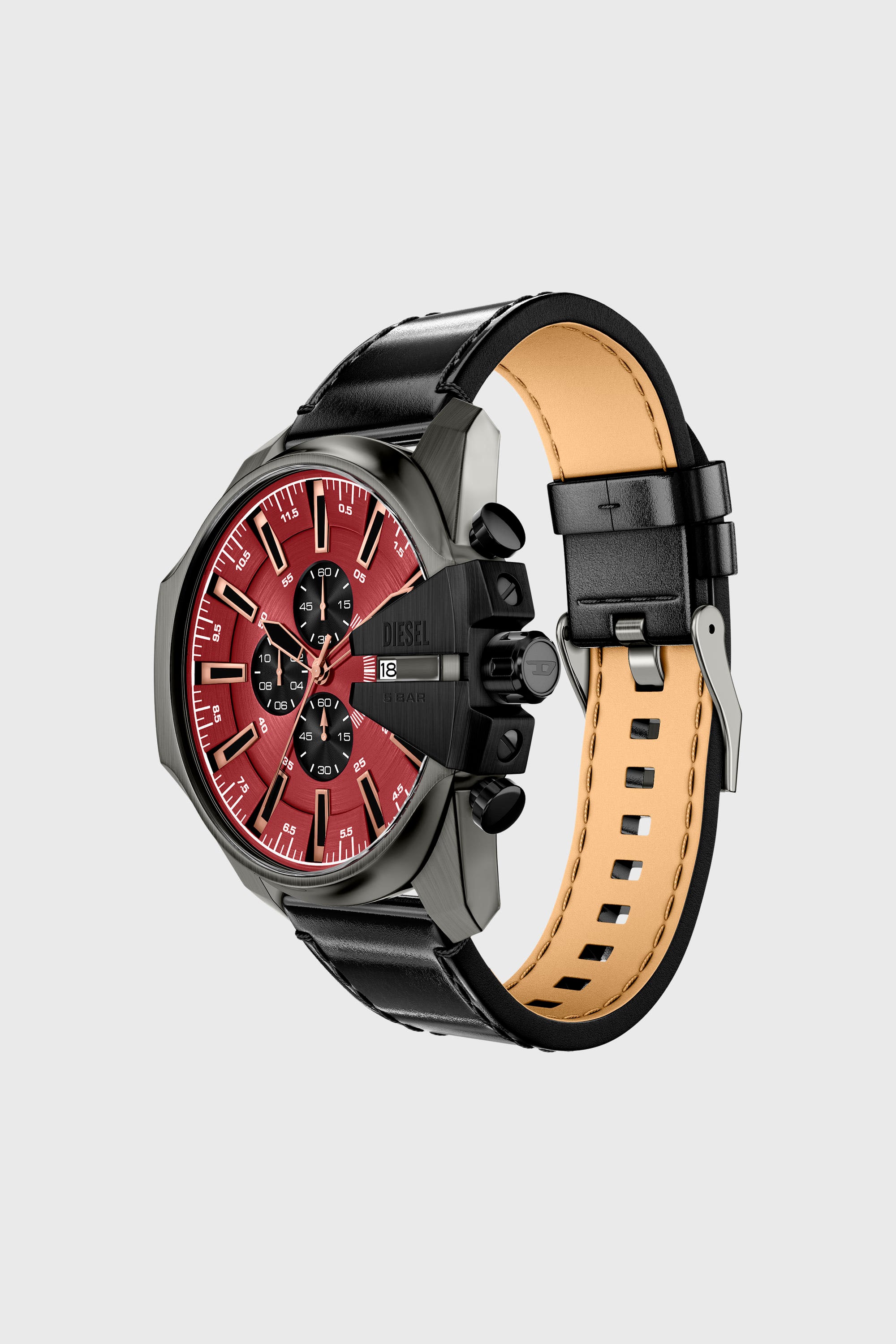 Diesel - DZ4714 WATCH, Man's Mega Chief Slim black leather watch in Black - 2