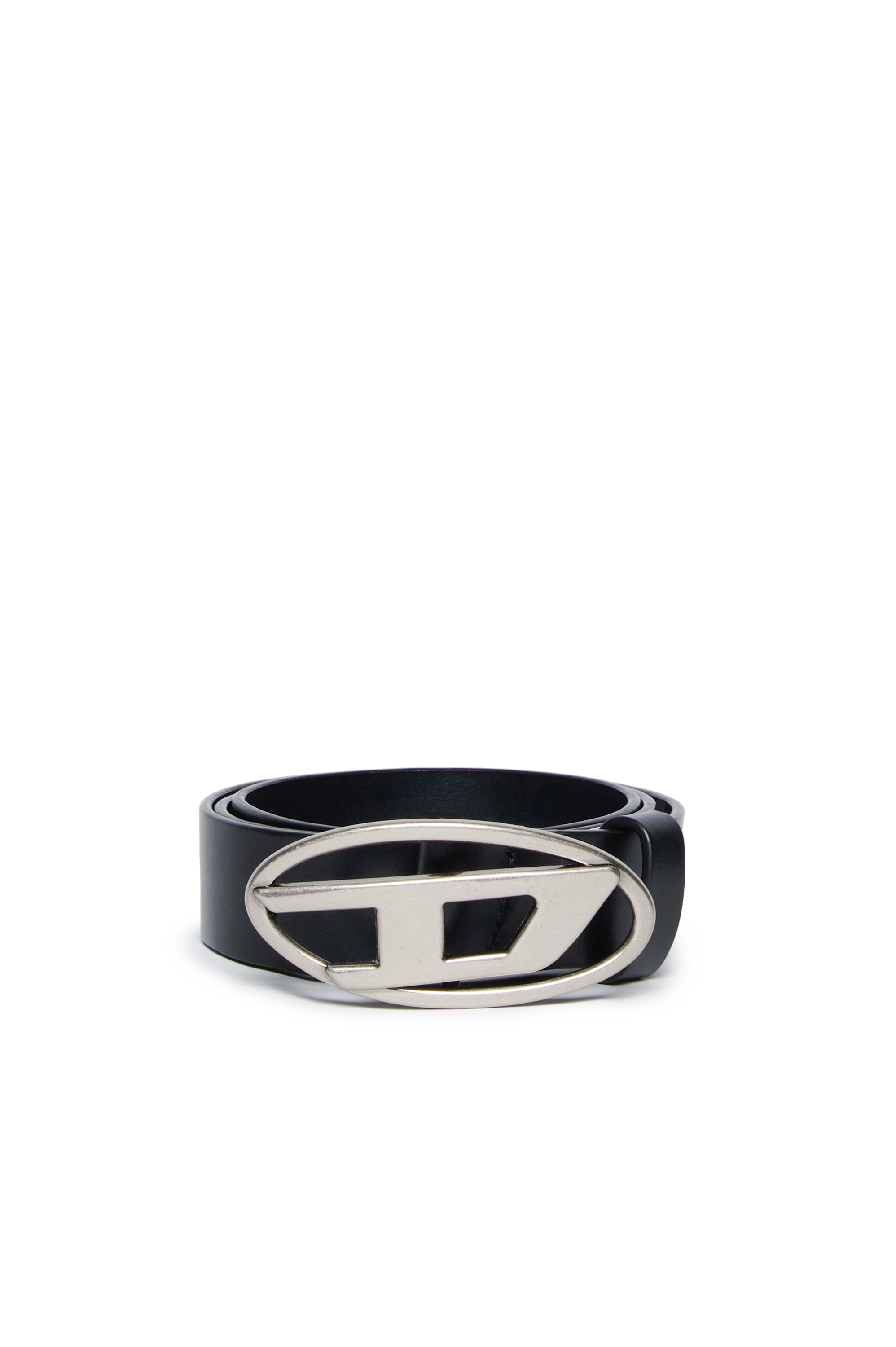 Diesel - B1DR, Unisex Leather belt with Oval D buckle in Black - Image 1