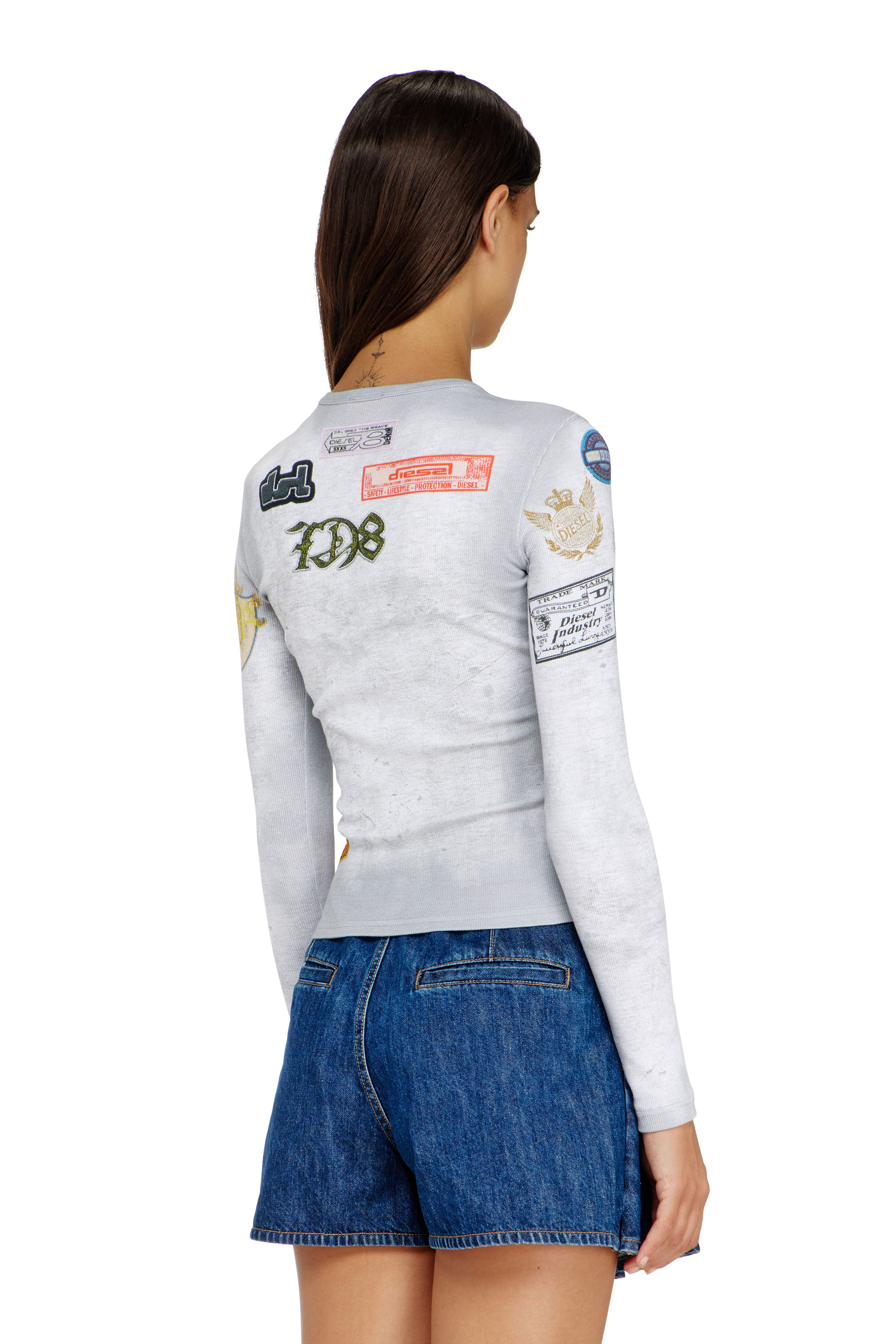 Diesel - T-ELE-LONGSLEEVE, Woman's Top in ribbed jersey with all-over patch print in null - 4