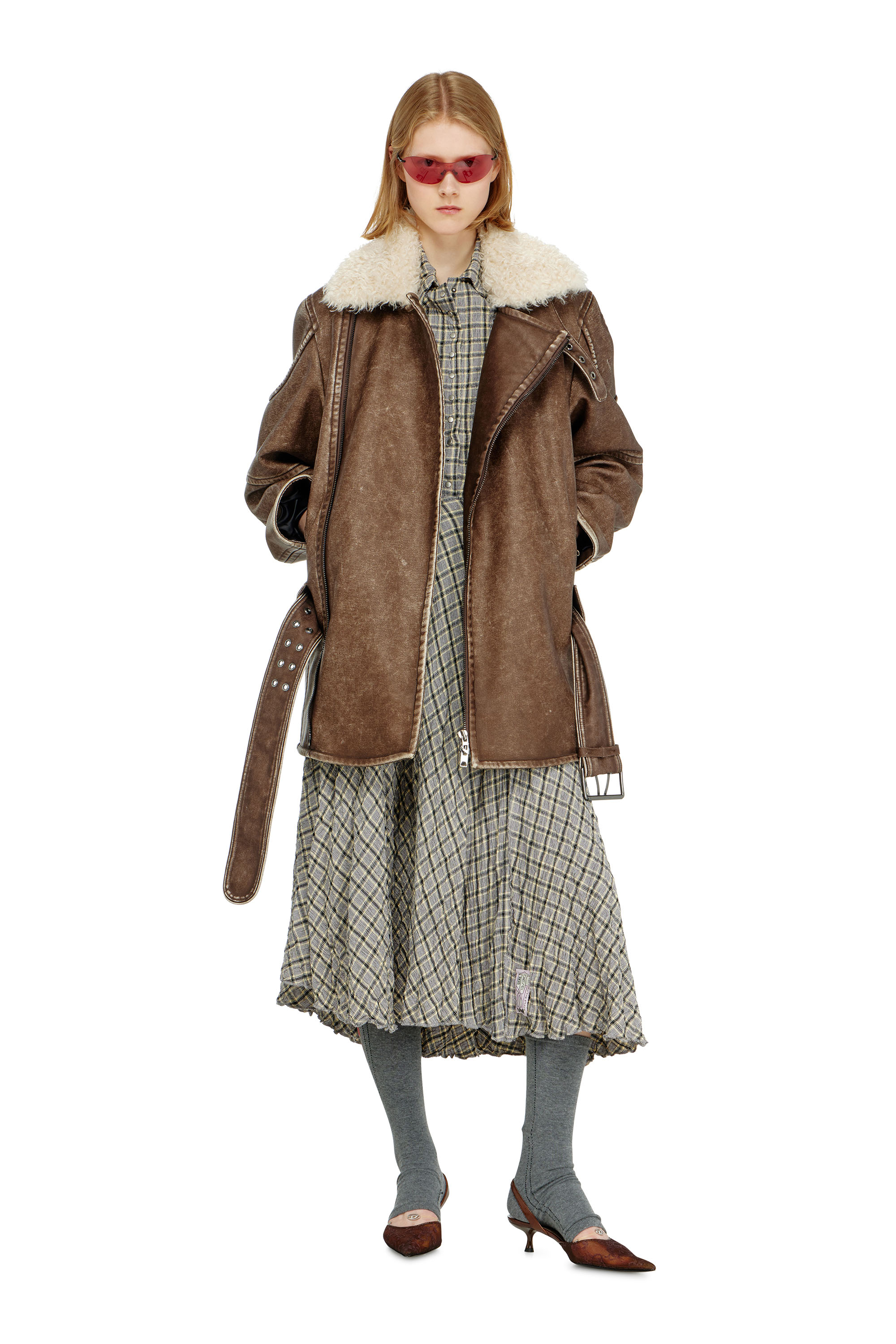 Diesel - O-XYGEN, Woman's Midi skirt in seersucker-effect check in Grey - 1
