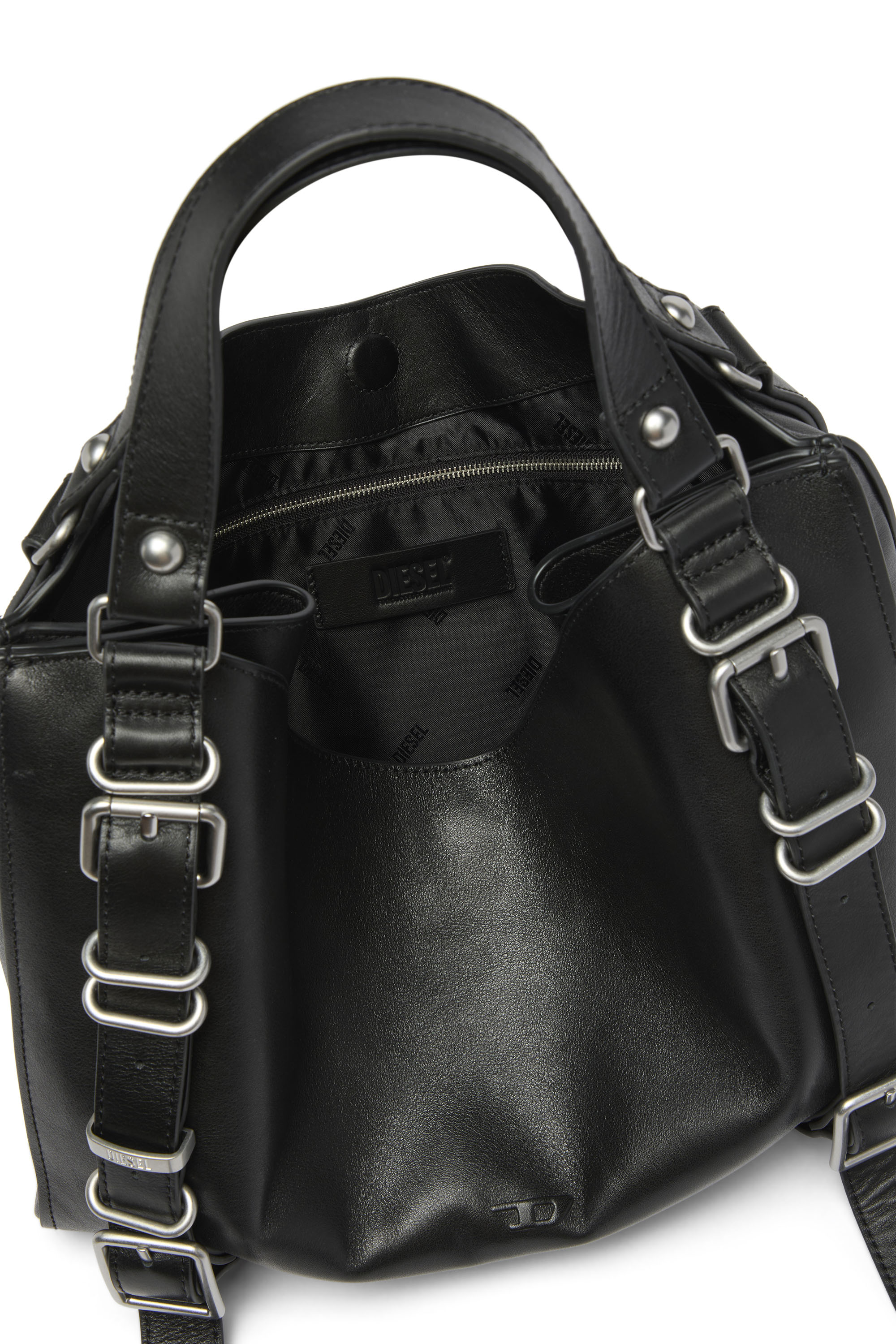 Diesel - D-ONE TOPHANDLE M, Unisex's D-One-Medium top-handle bag in treated leather in Black - 4